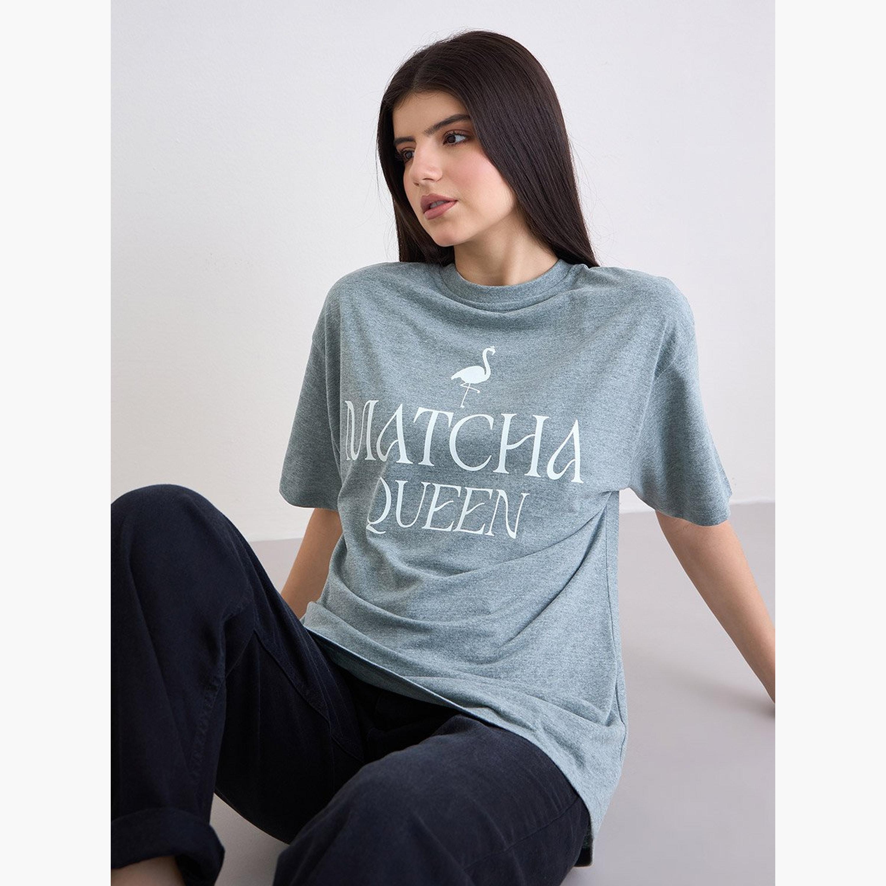ستايلي - تي شيرت أخضر مقاس كبير برسومات متنوعة-women-clothing-tshirts-image-3