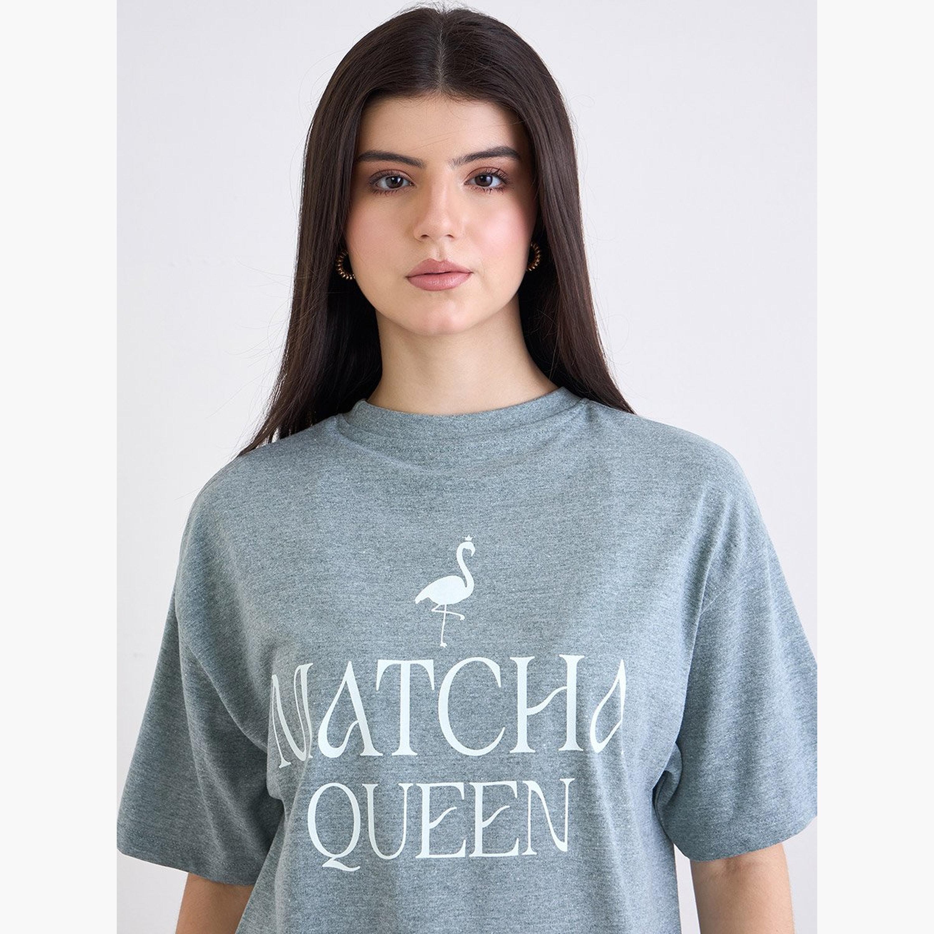 Styli Green Oversized Melange Graphic T-Shirt-women-clothing-tshirts-image-4