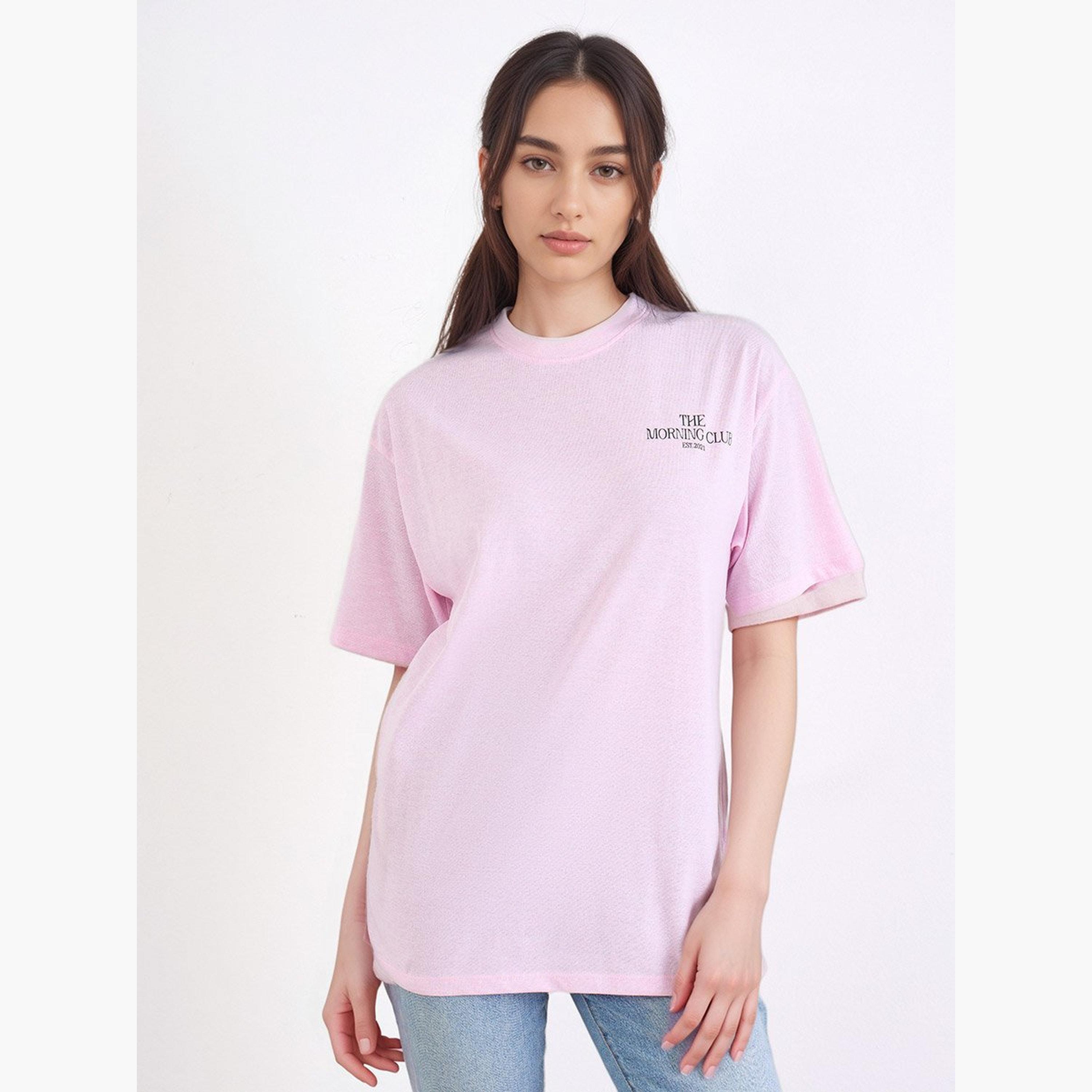 Styli Pink Oversized Graphic Print T-Shirt-women-clothing-tshirts-image-1