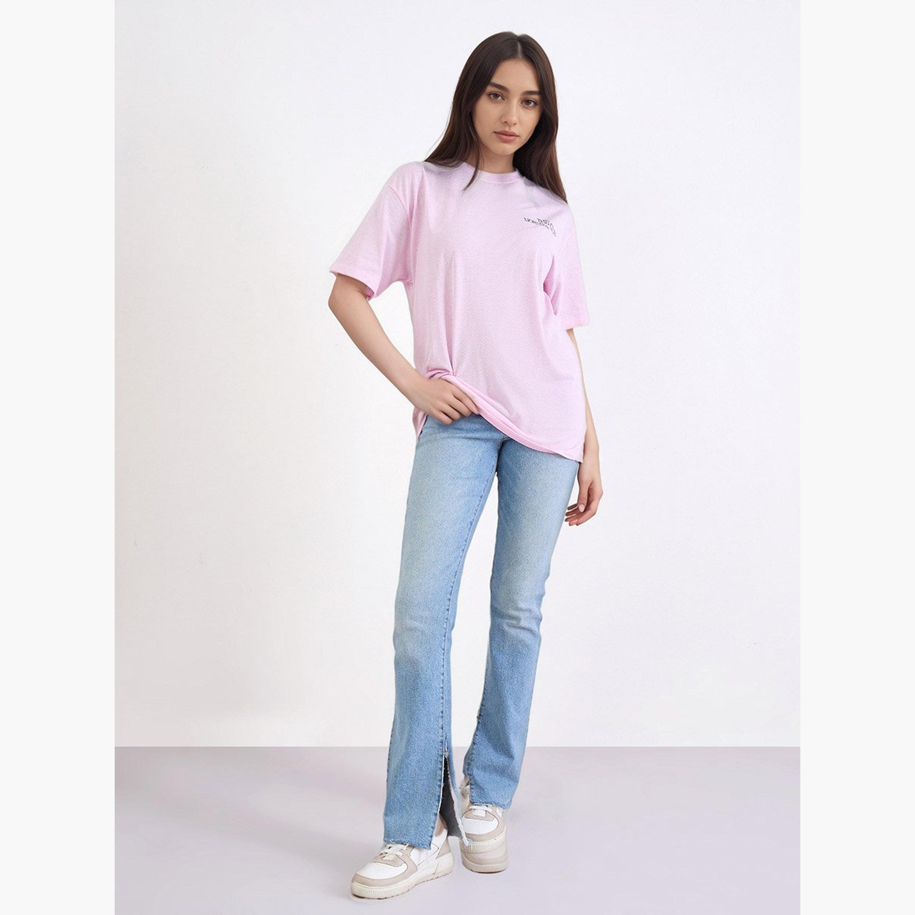 ستايلي - تي شيرت وردي مقاس كبير بطبعة جرافيكية-women-clothing-tshirts-image-2