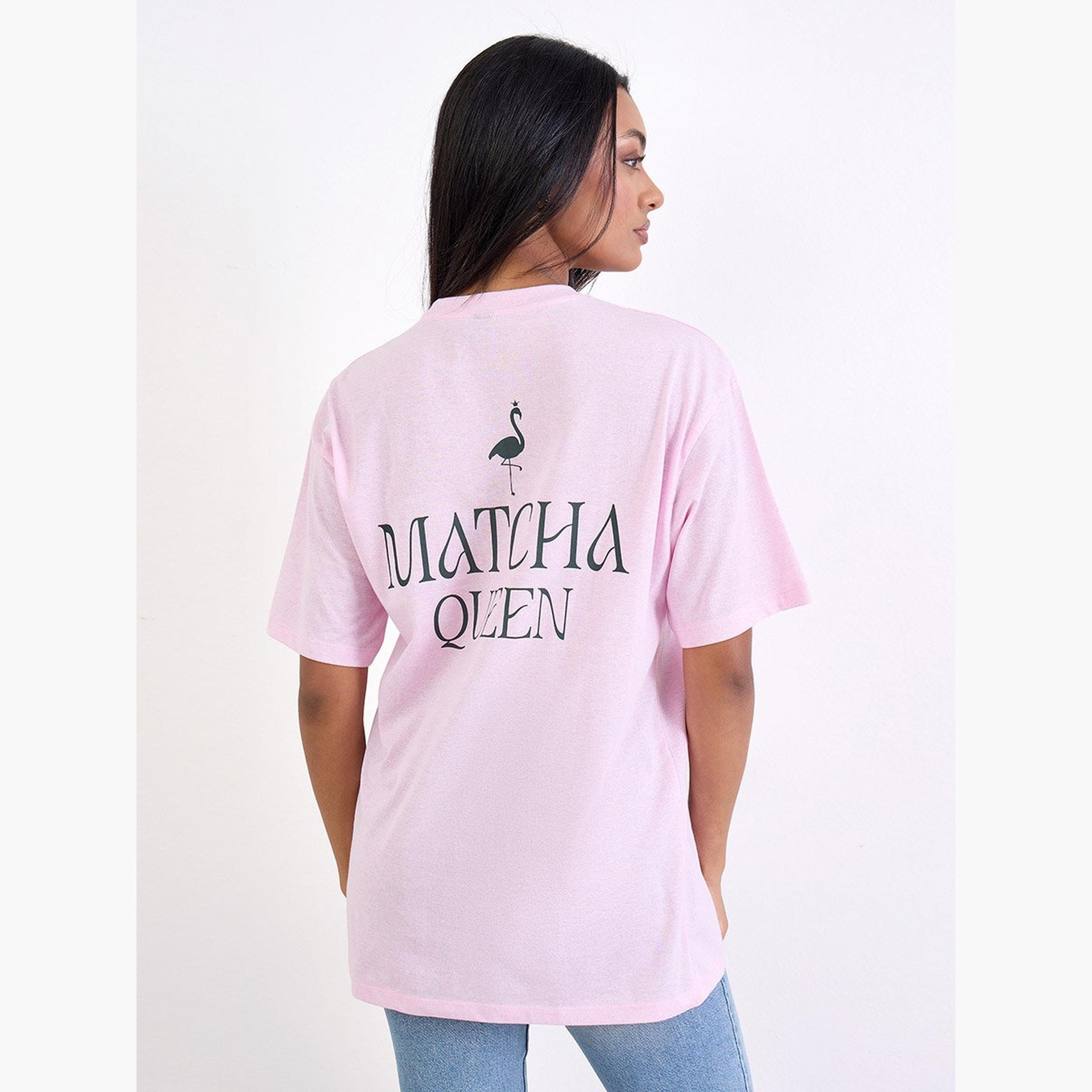 ستايلي - تي شيرت وردي مقاس كبير بطبعة جرافيكية-women-clothing-tshirts-image-4