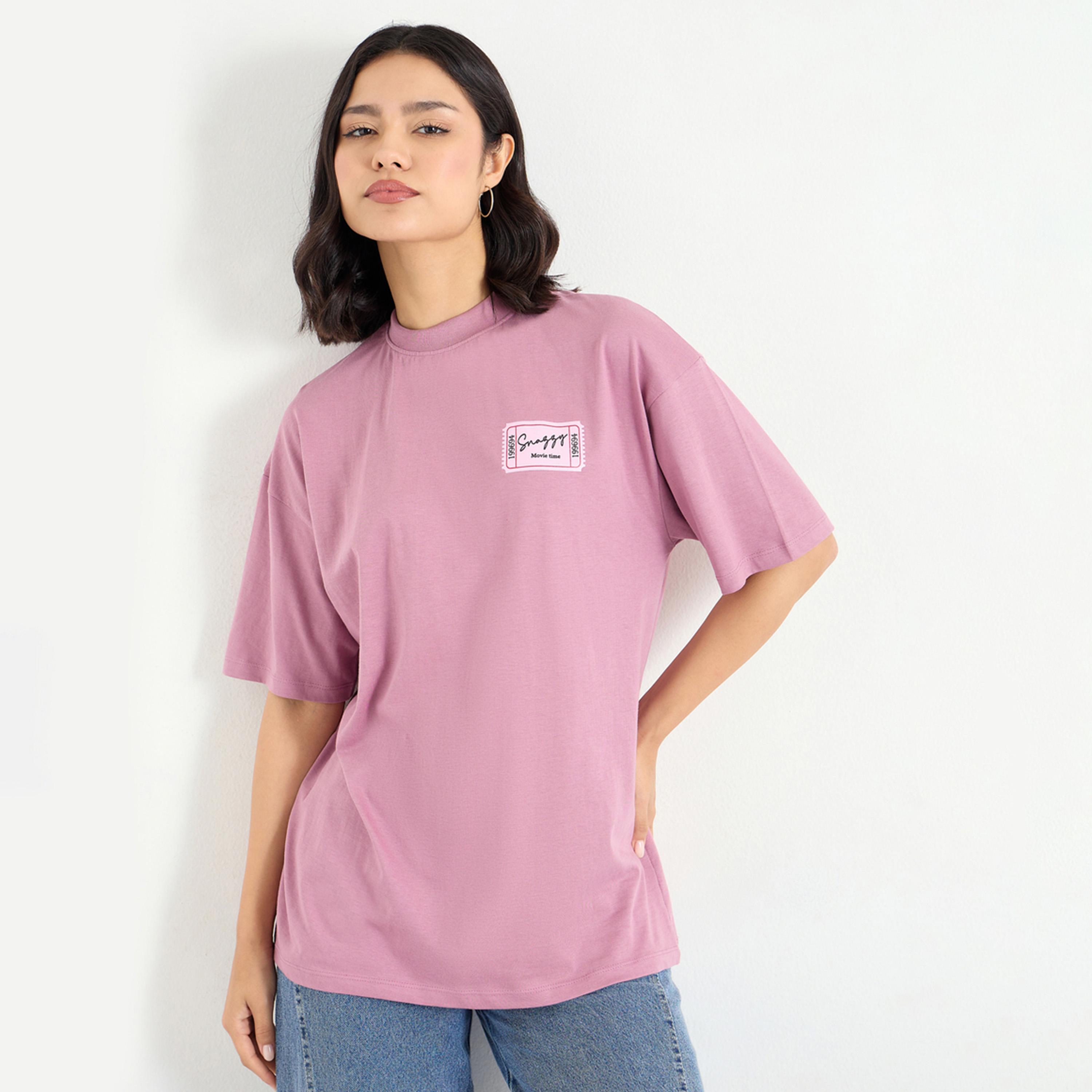Styli Pink Graphic Print Oversized T-Shirt-women-clothing-tshirts-image-1