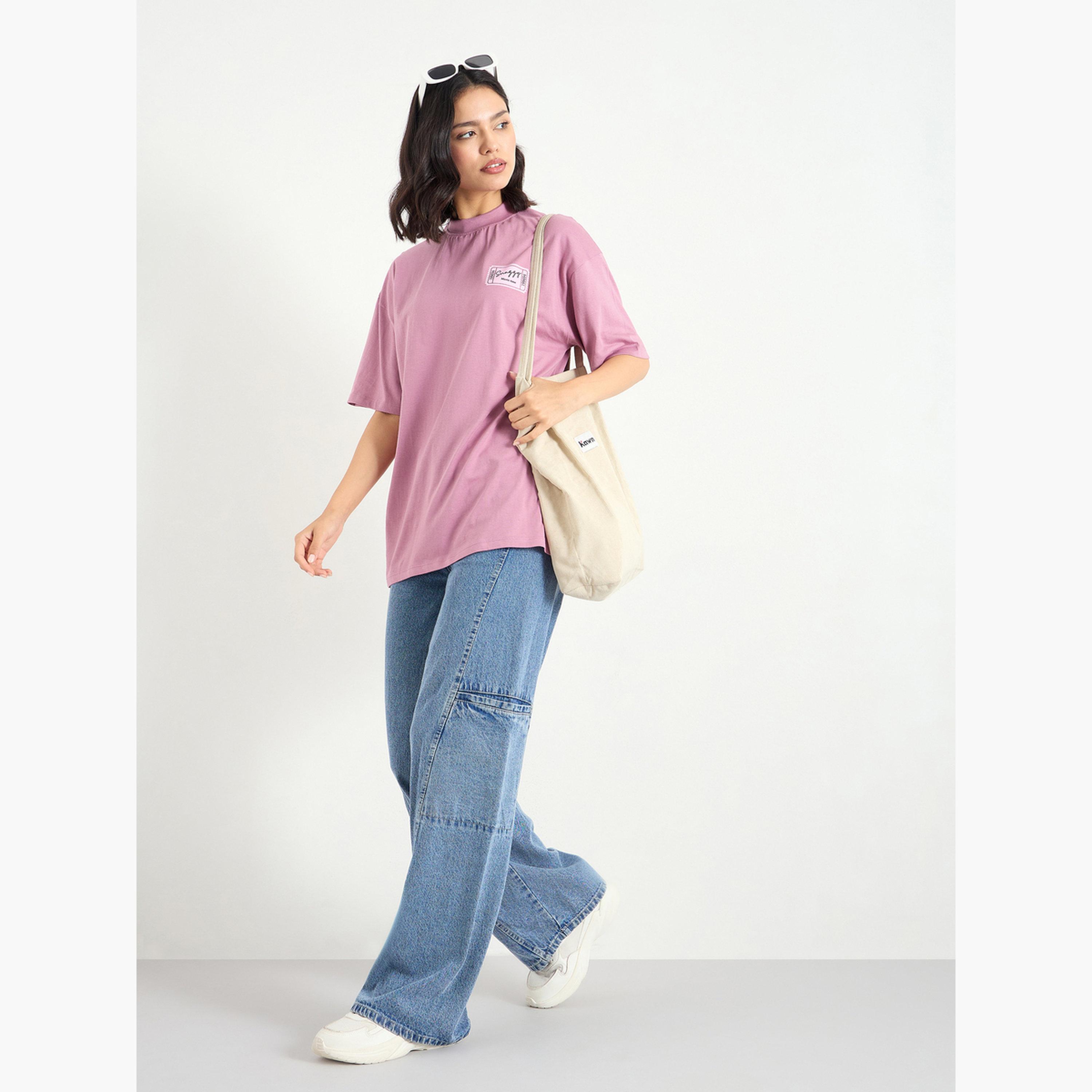 Styli Pink Graphic Print Oversized T-Shirt-women-clothing-tshirts-image-2