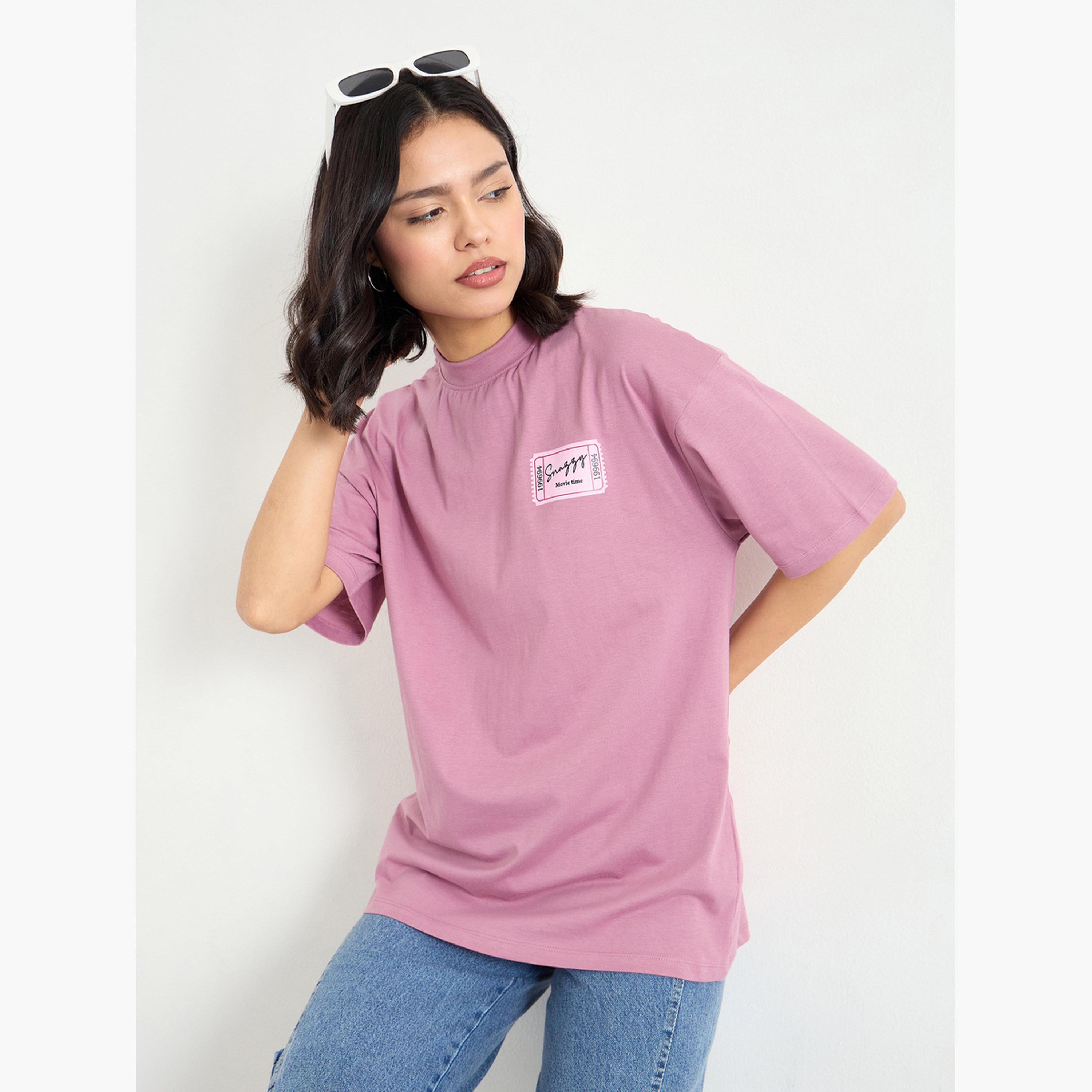 Styli Pink Graphic Print Oversized T-Shirt-women-clothing-tshirts-image-3