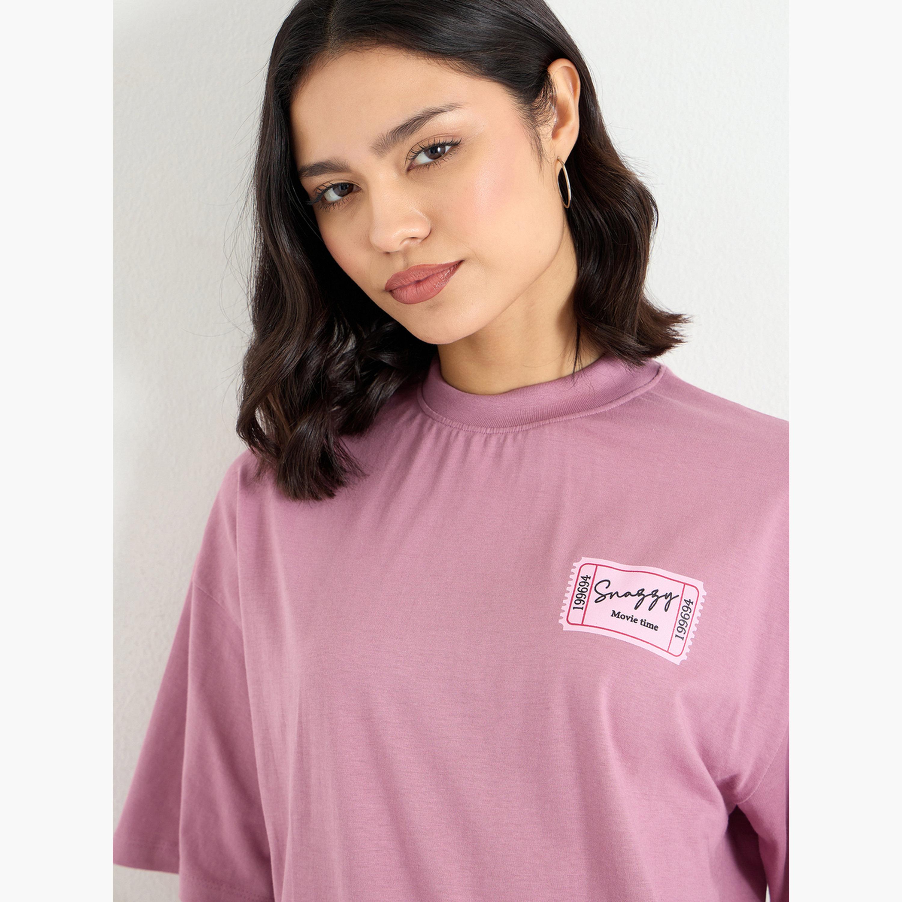 Styli Pink Graphic Print Oversized T-Shirt-women-clothing-tshirts-image-4