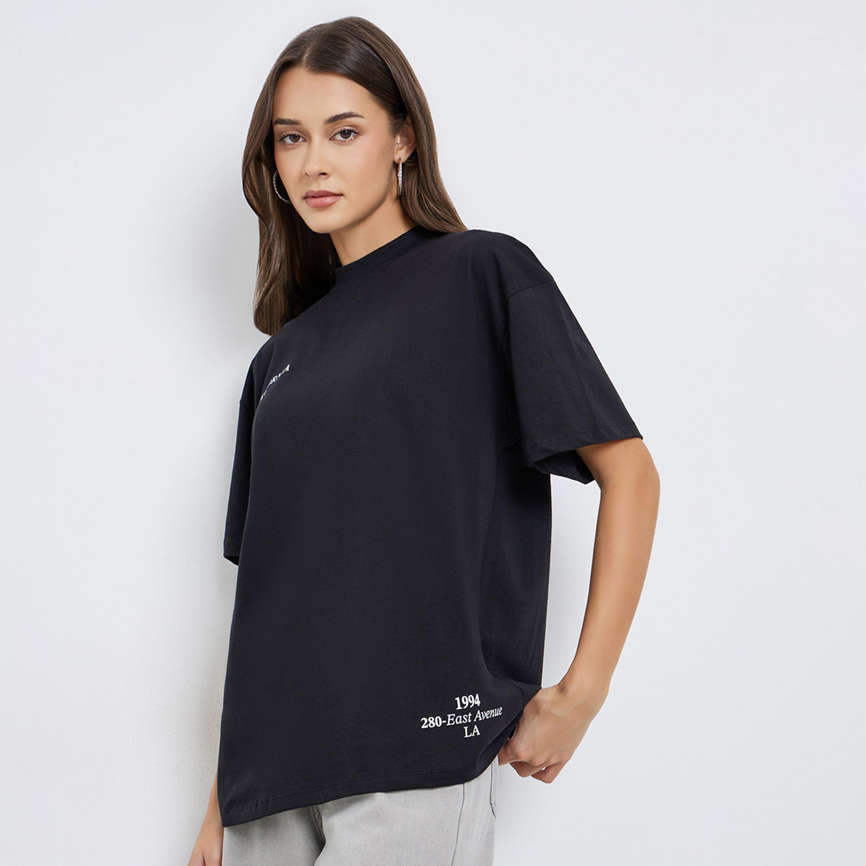 ستايلي - تي شيرت أسود حجم كبير برسومات كاليفورنيا-women-clothing-tshirts-image-1