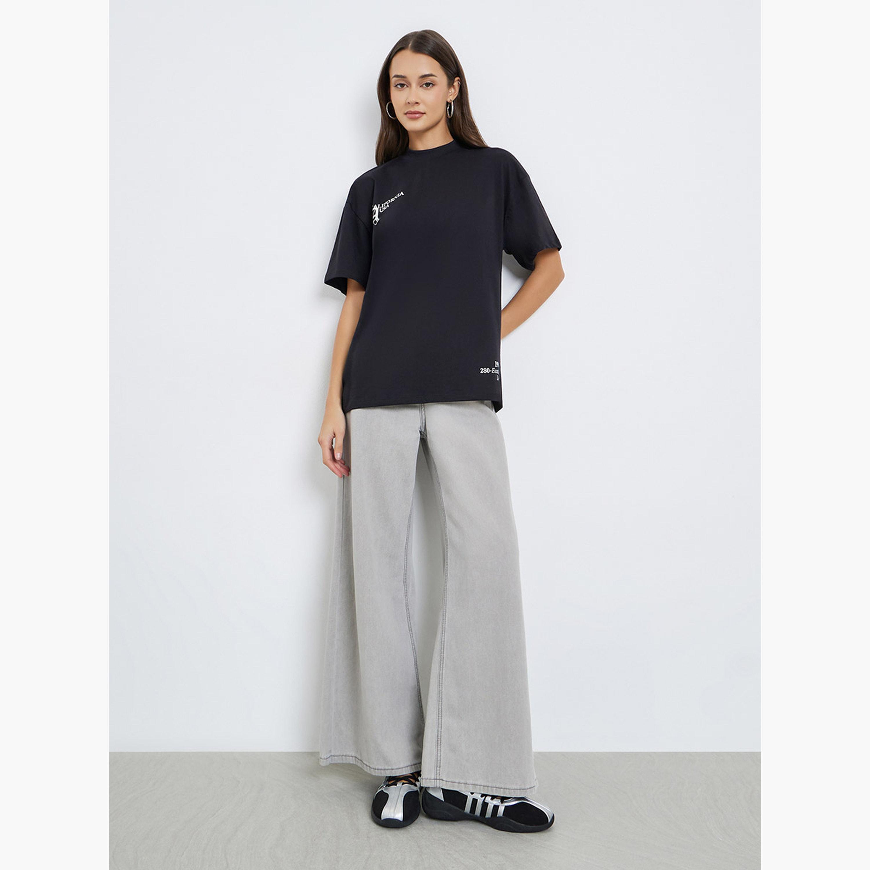 ستايلي - تي شيرت أسود حجم كبير برسومات كاليفورنيا-women-clothing-tshirts-image-2