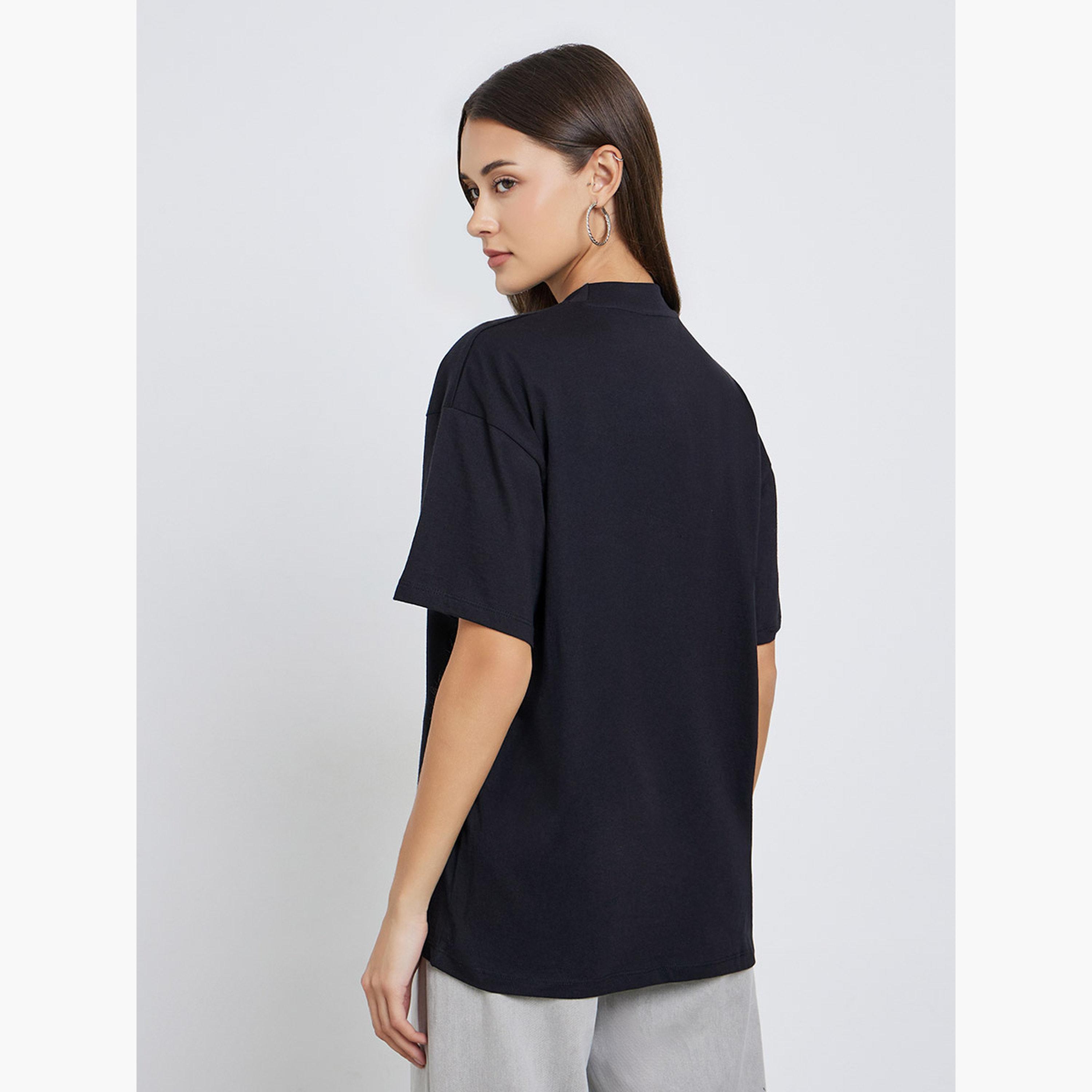 ستايلي - تي شيرت أسود حجم كبير برسومات كاليفورنيا-women-clothing-tshirts-image-5