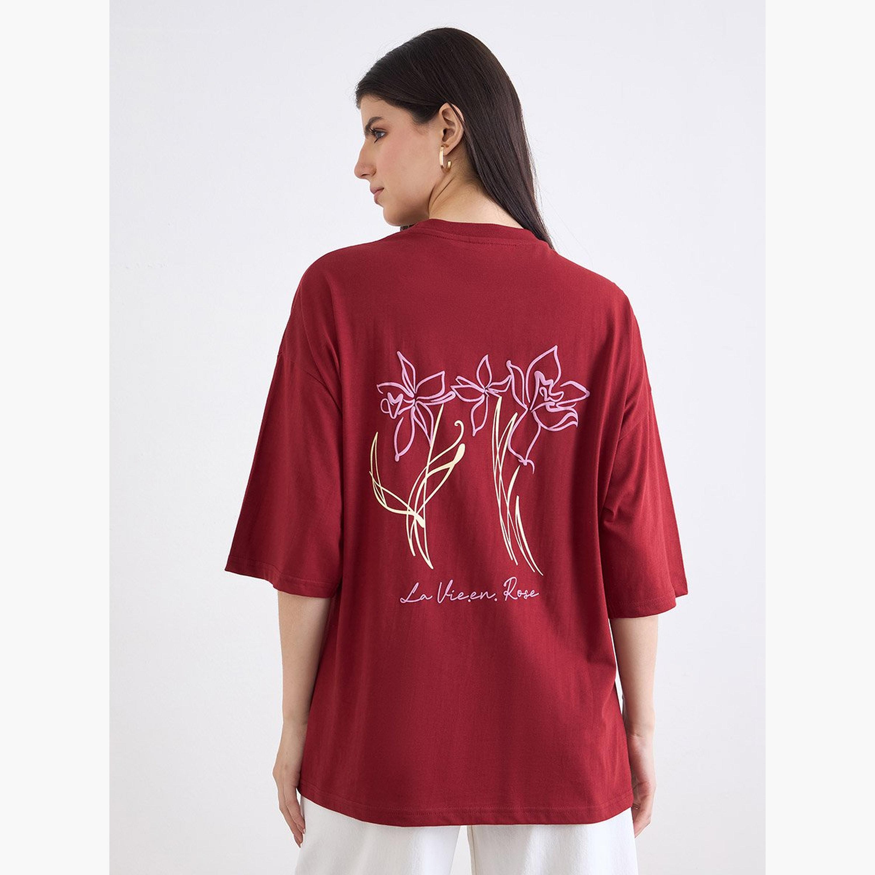 Styli Red La Vie En Rose Graphic Oversized T-Shirt-women-clothing-tshirts-image-4