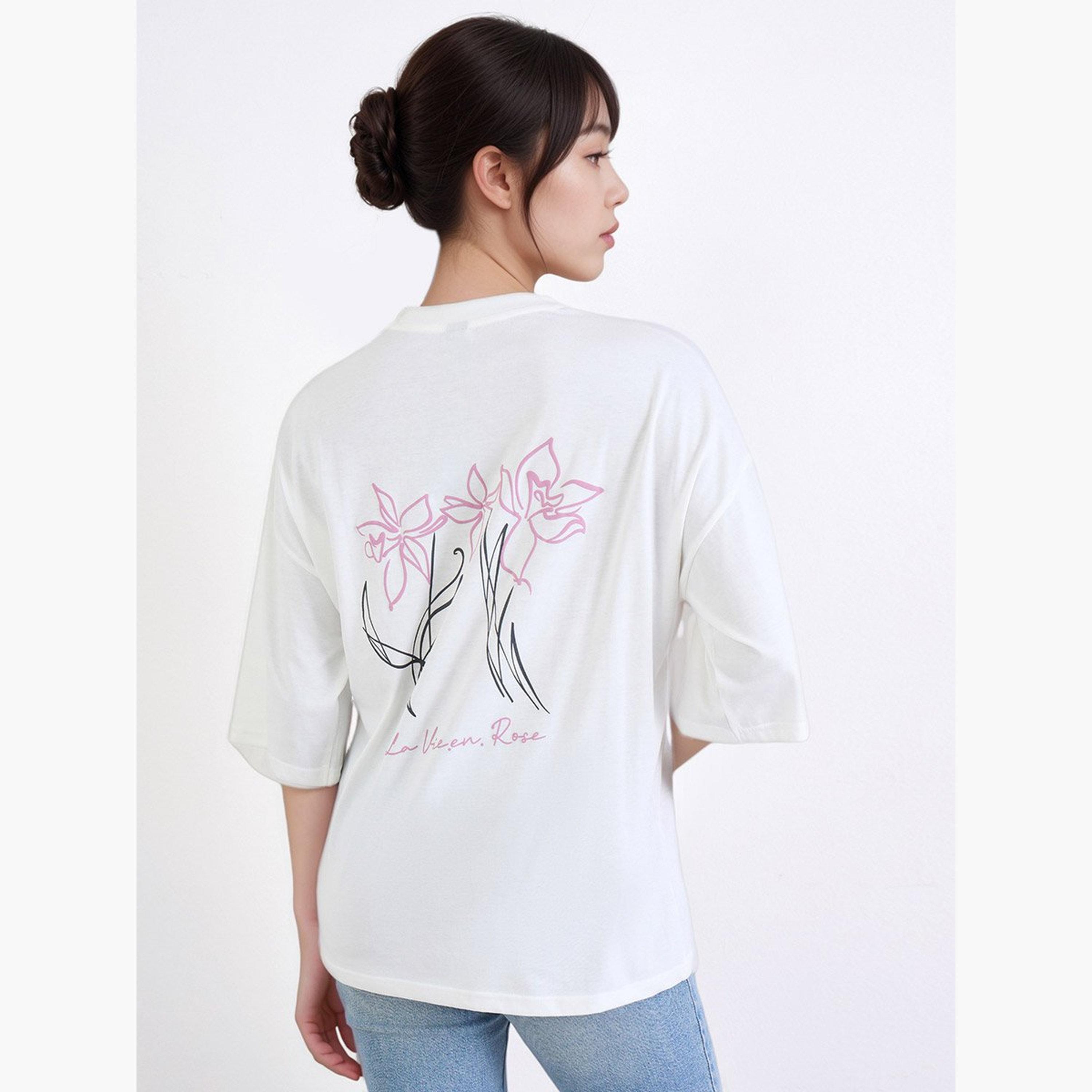 Styli White La Vie En Rose Graphic Oversized T-Shirt-women-clothing-tshirts-image-5