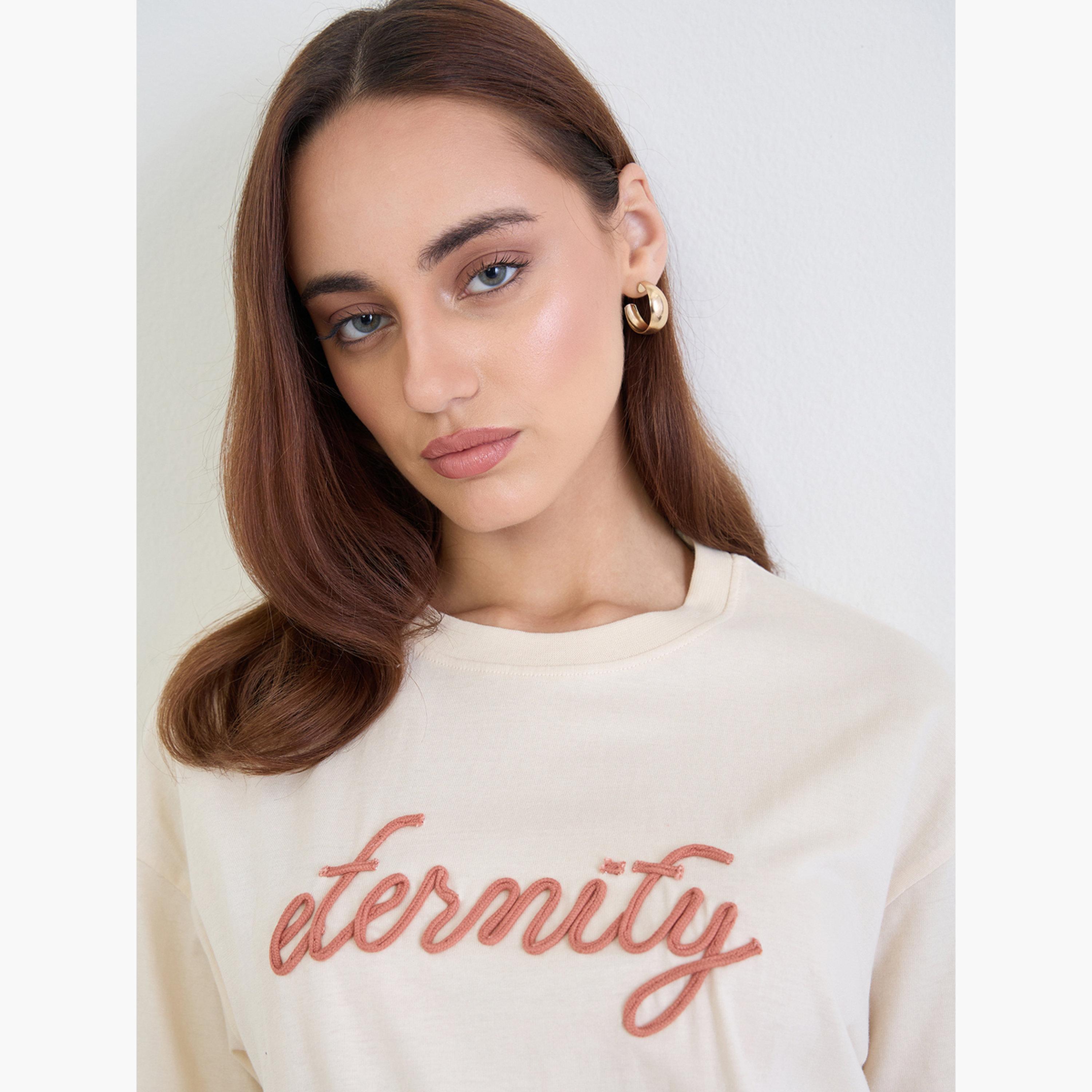 Styli Women Beige Infinity Rope Embroidered Short Sleeve T-Shirt-women-clothing-tshirts-image-4