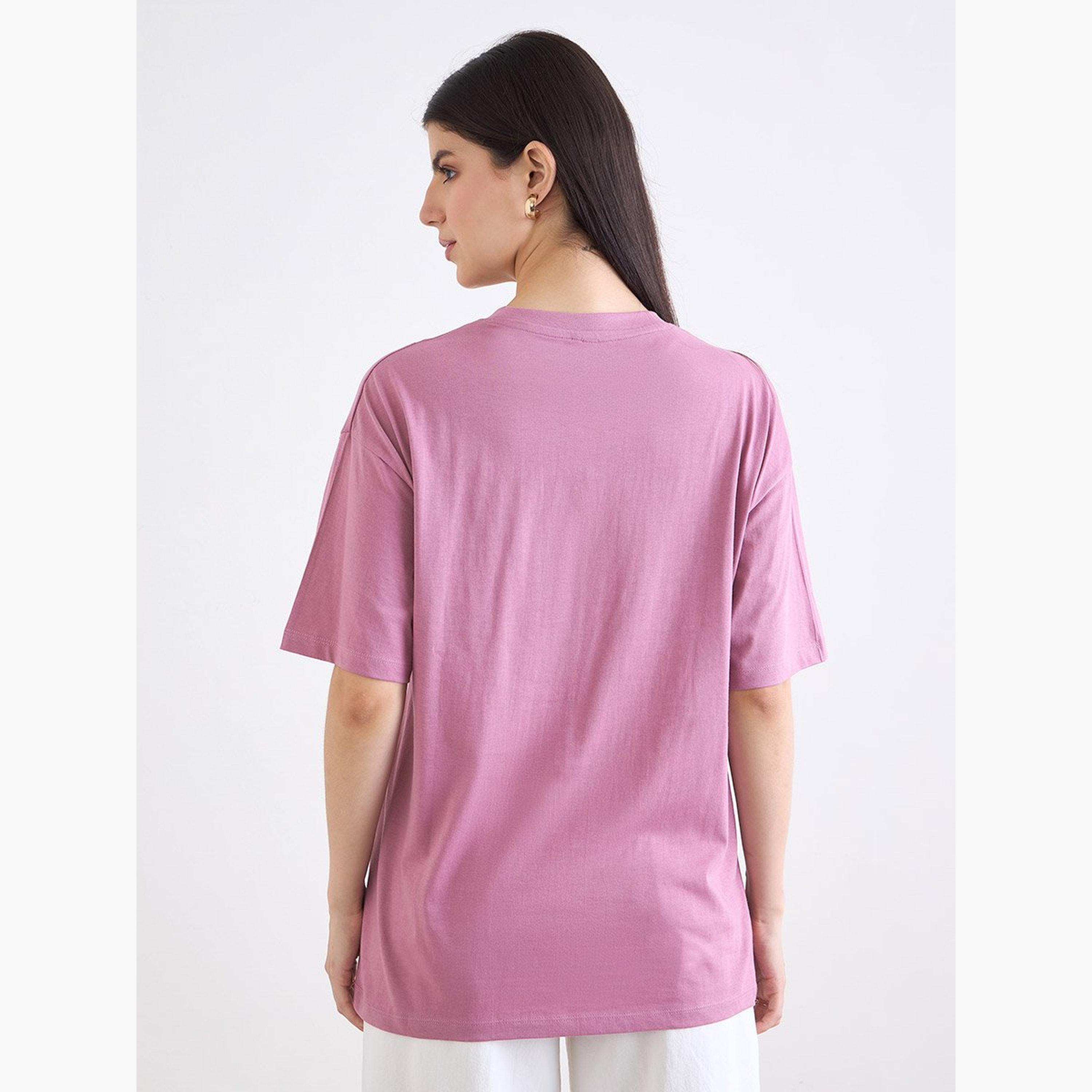ستايلي - تي شيرت وردي مطرز مقاس كبير-women-clothing-tshirts-image-5