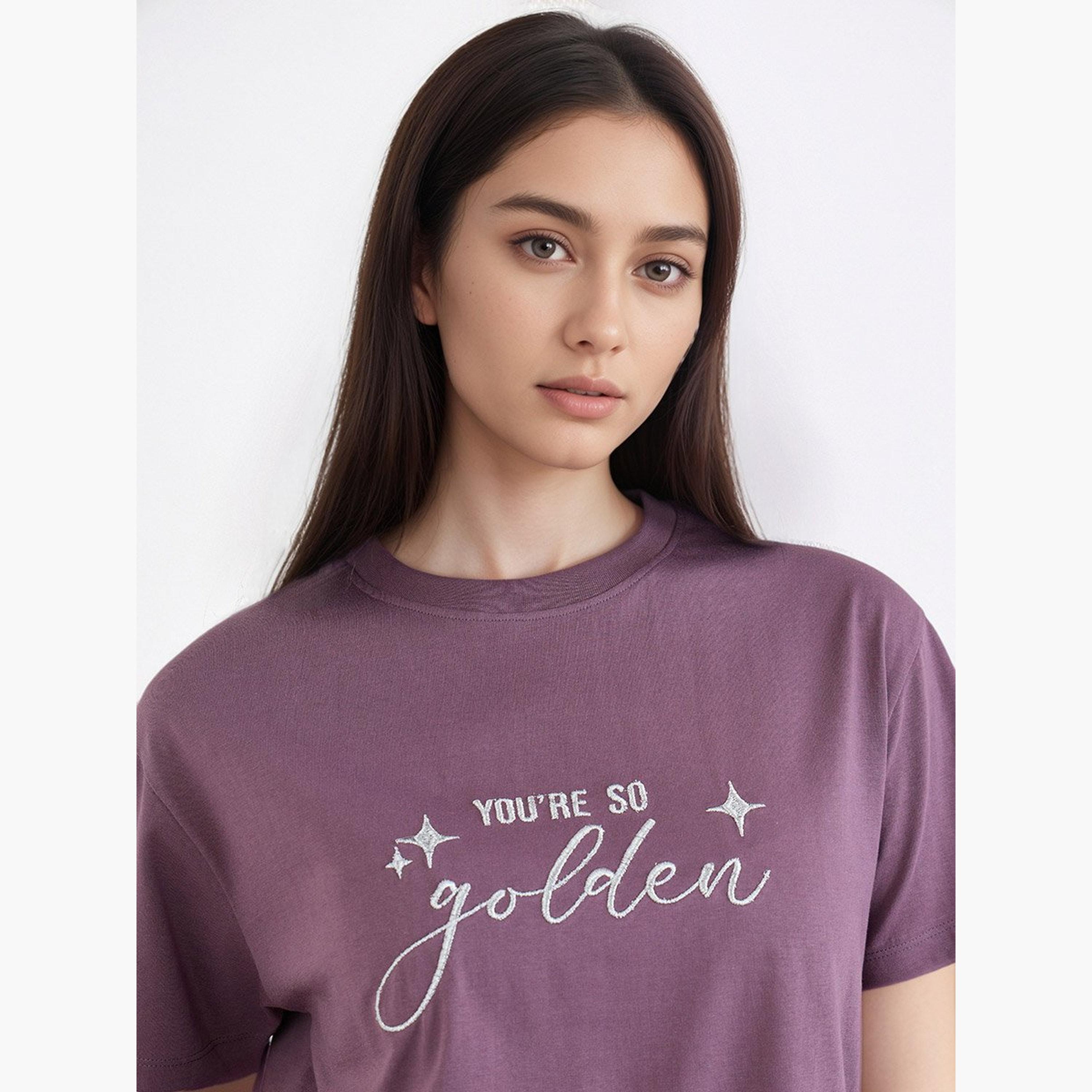 Styli Purple Lurex Embroidered Boxy T-Shirt-women-clothing-tshirts-image-3
