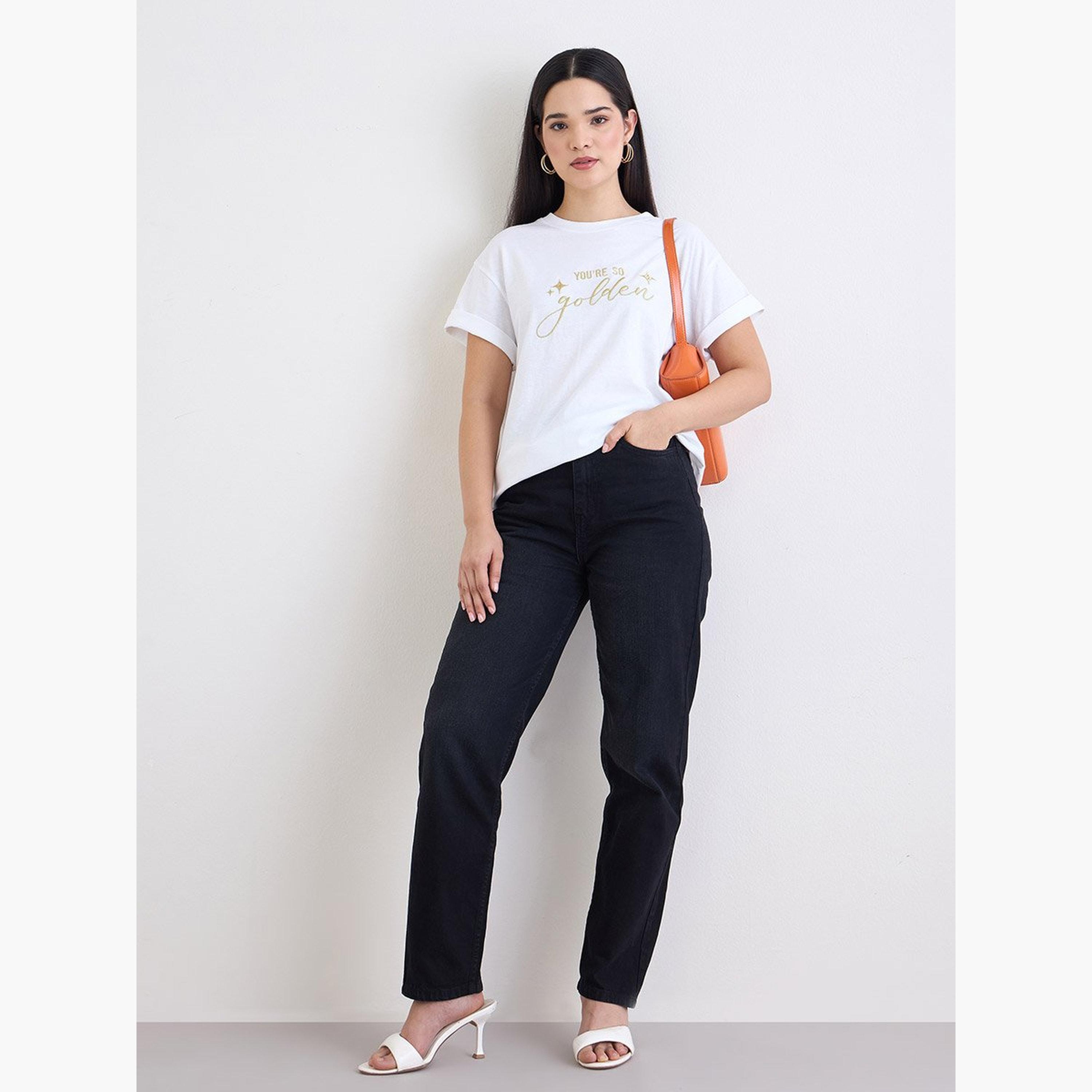 Styli White Lurex Embroidered Boxy T-Shirt-women-clothing-tshirts-image-2