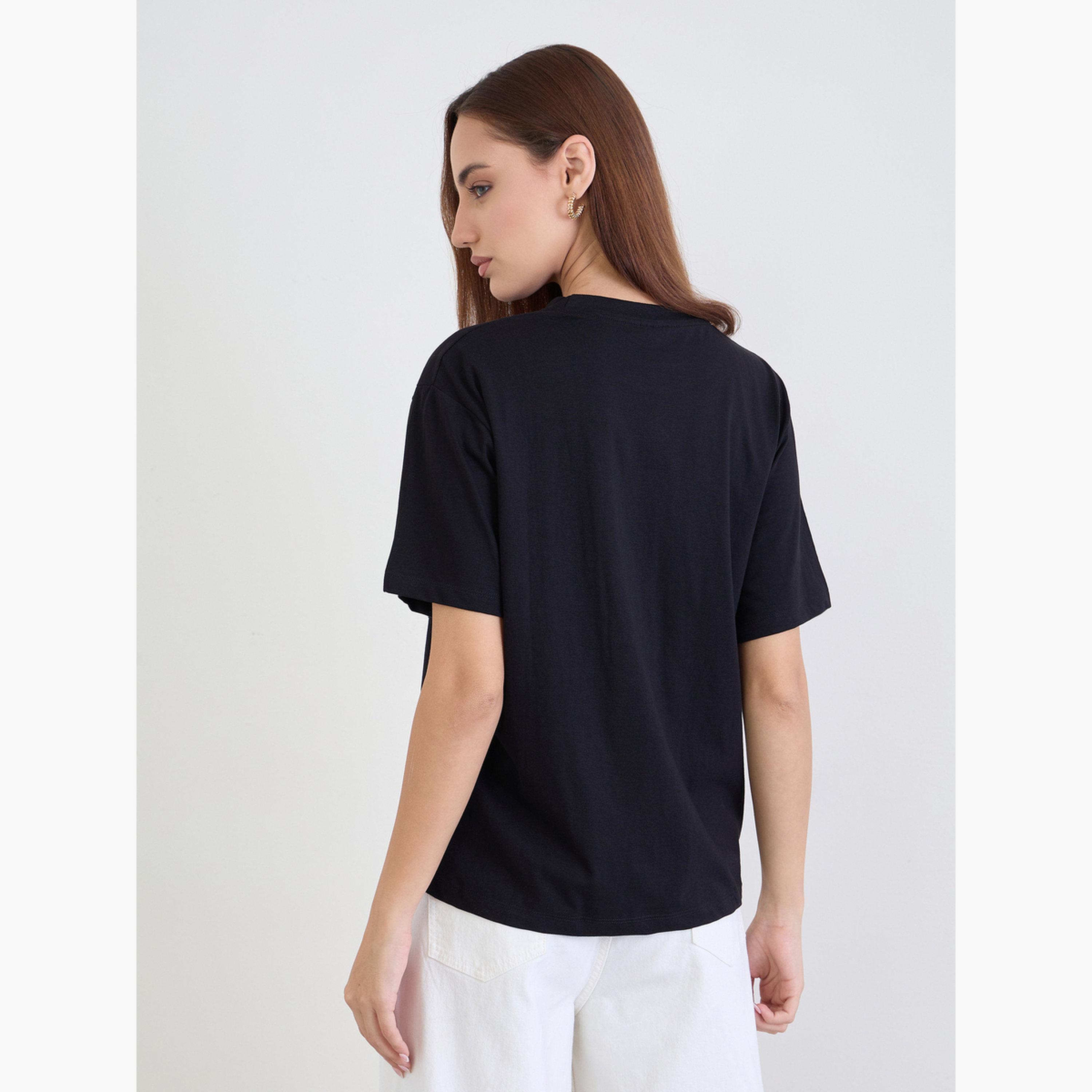 Styli Black Embroidered Floral Pocket T-Shirt-women-clothing-tshirts-image-4