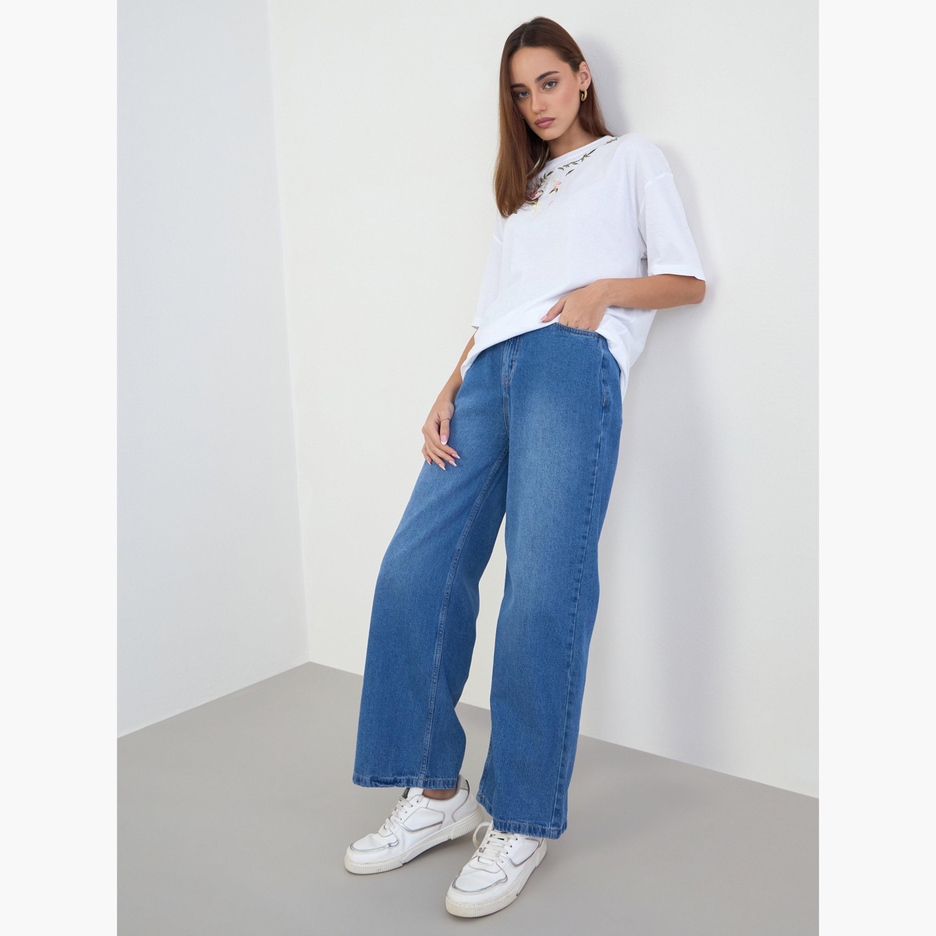 Styli Women White Embroidered Floral Oversized T-Shirt-women-clothing-tshirts-image-2