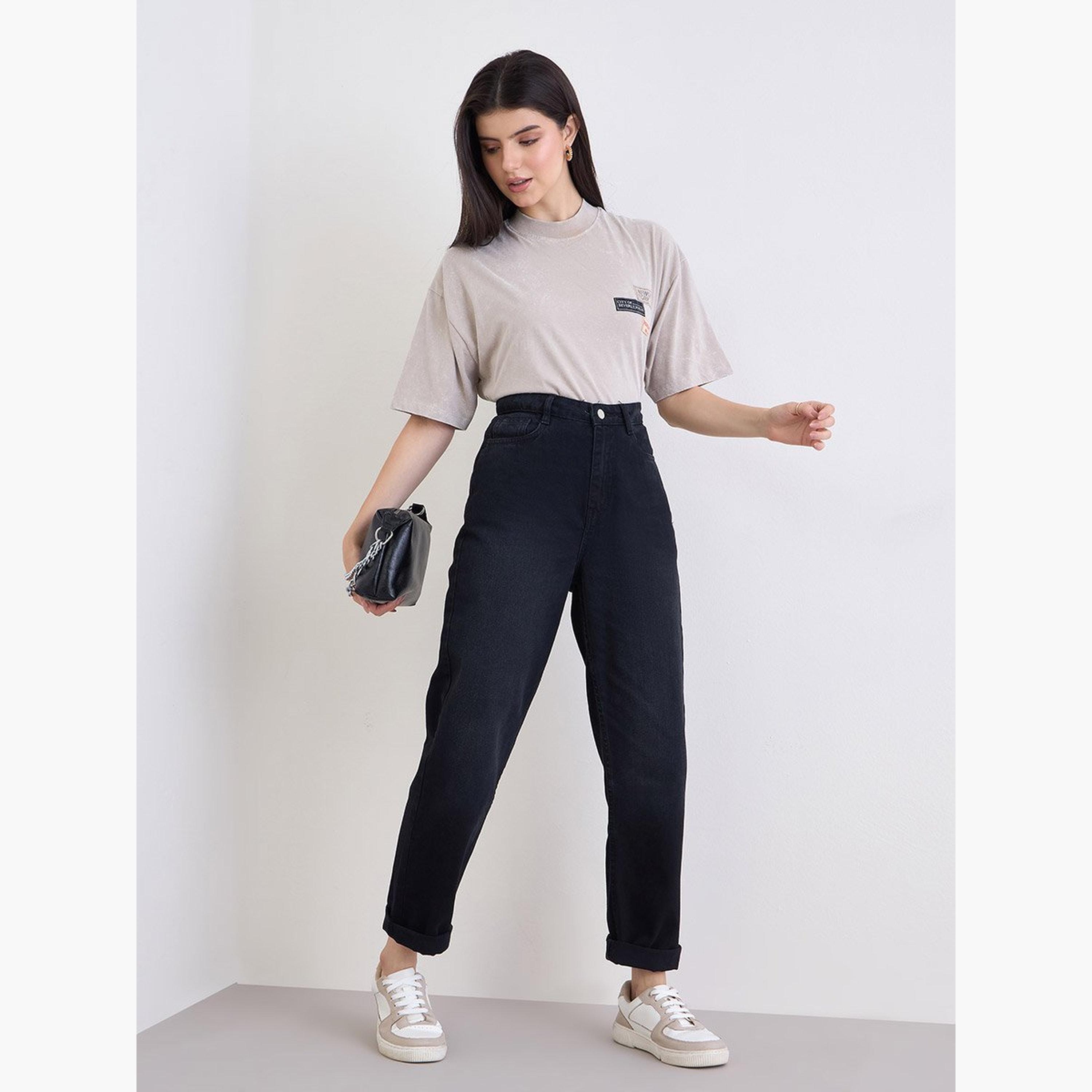 Styli Beige Washed Oversized T-Shirt with Badge Detail-women-clothing-tshirts-image-2