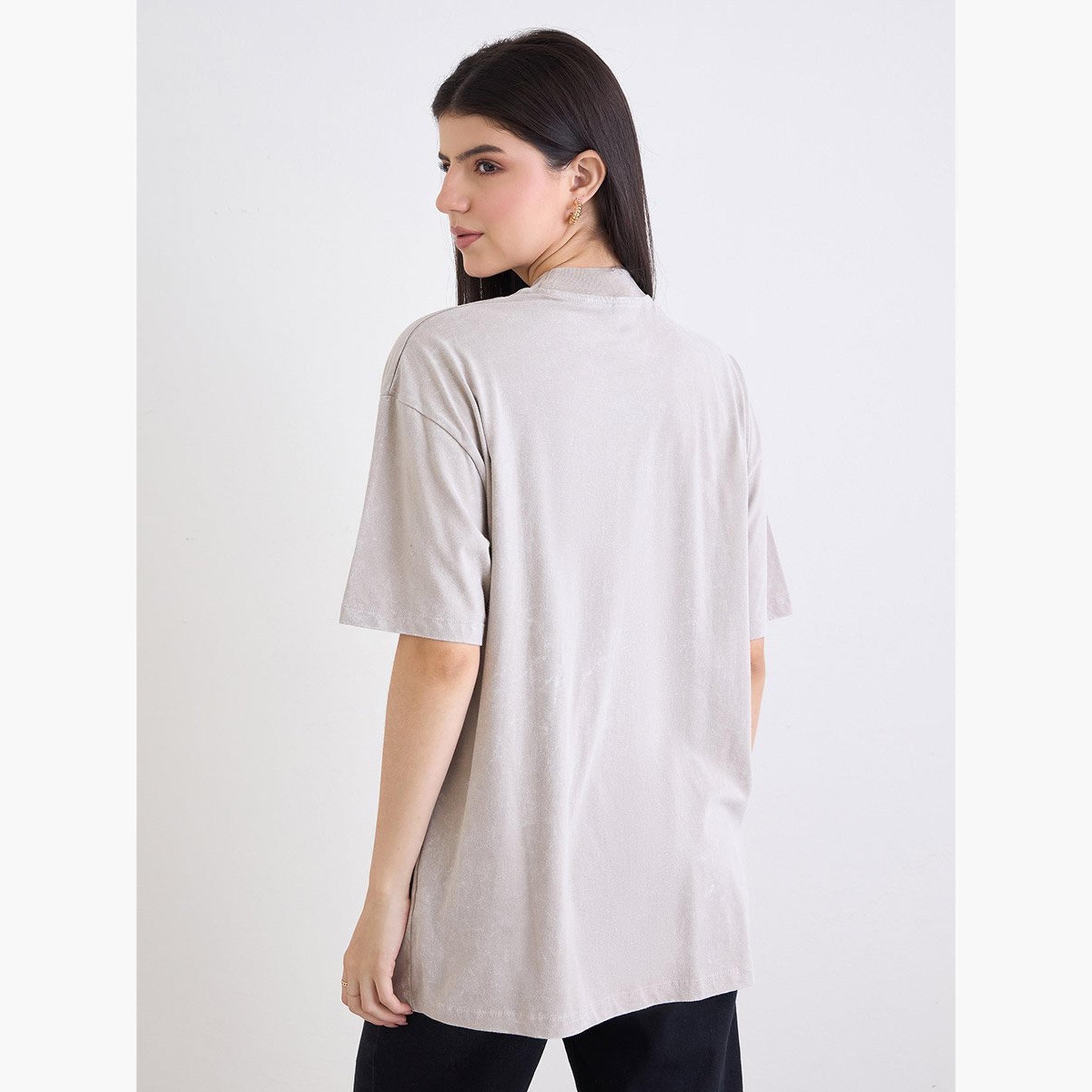Styli Beige Washed Oversized T-Shirt with Badge Detail-women-clothing-tshirts-image-5