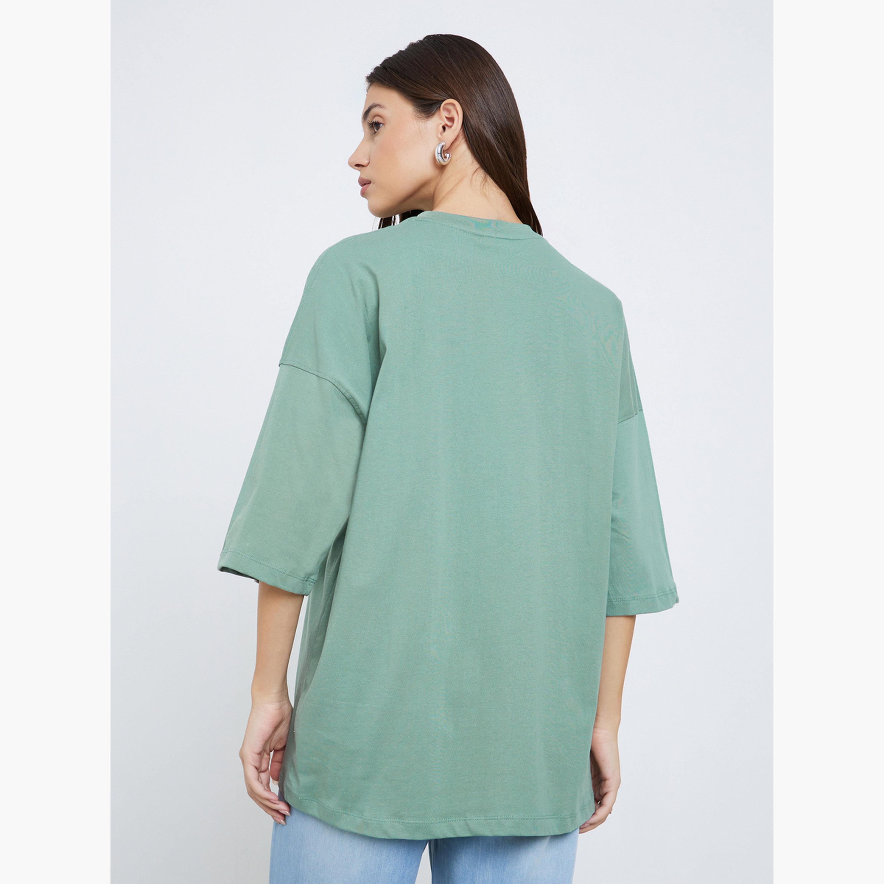 Styli Green Oversized Embroidered Slogan T-Shirt-women-clothing-tshirts-image-4