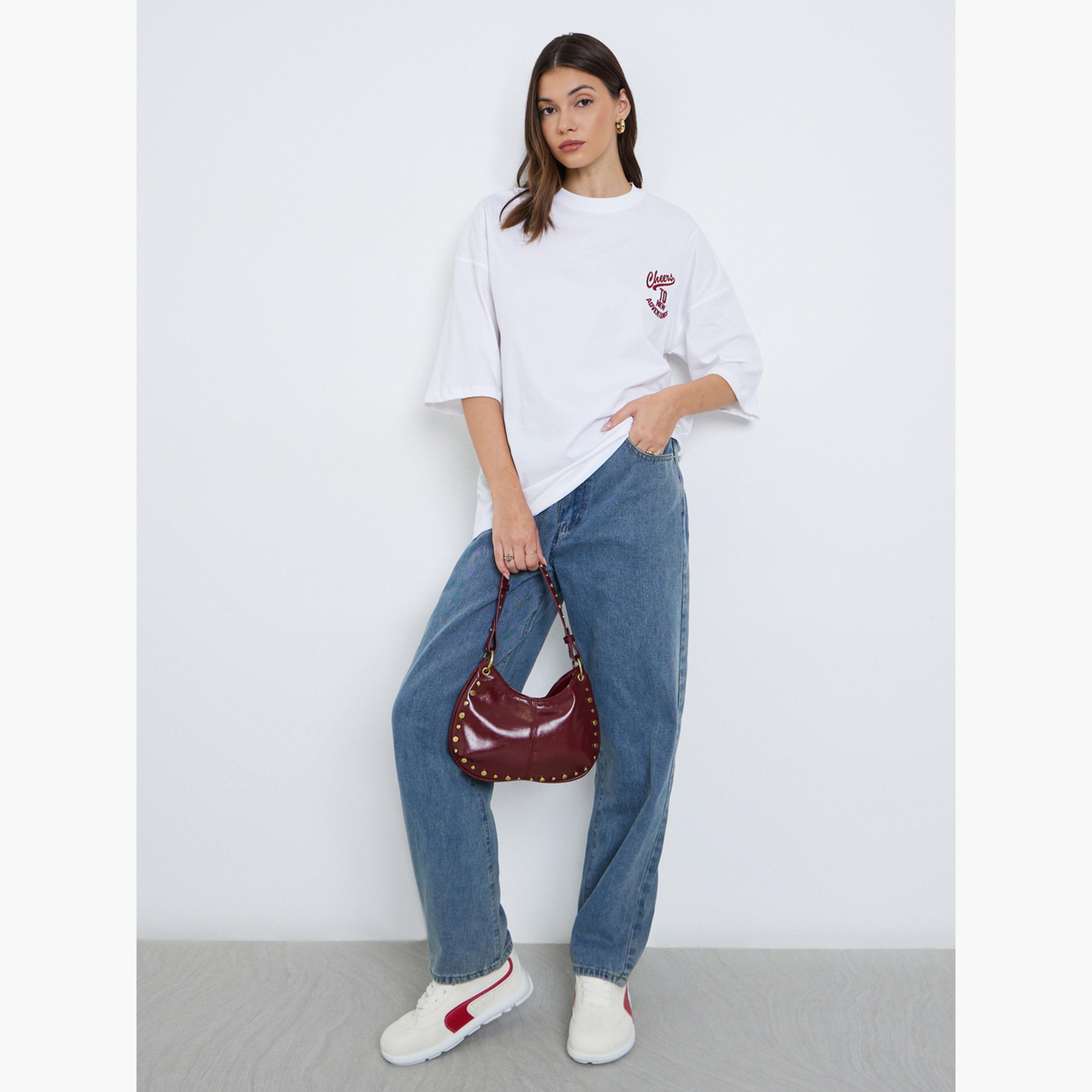 Styli White Oversized Embroidered Slogan T-Shirt-women-clothing-tshirts-image-2