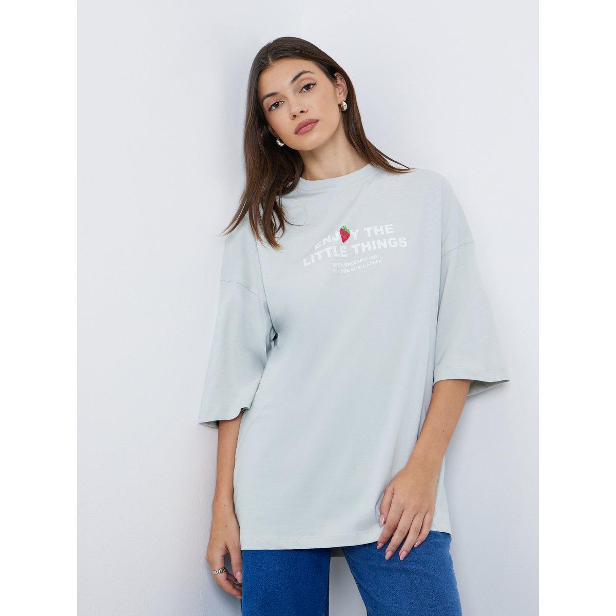 Styli Light Blue Oversized Slogan T-Shirt-women-clothing-tshirts-image-1