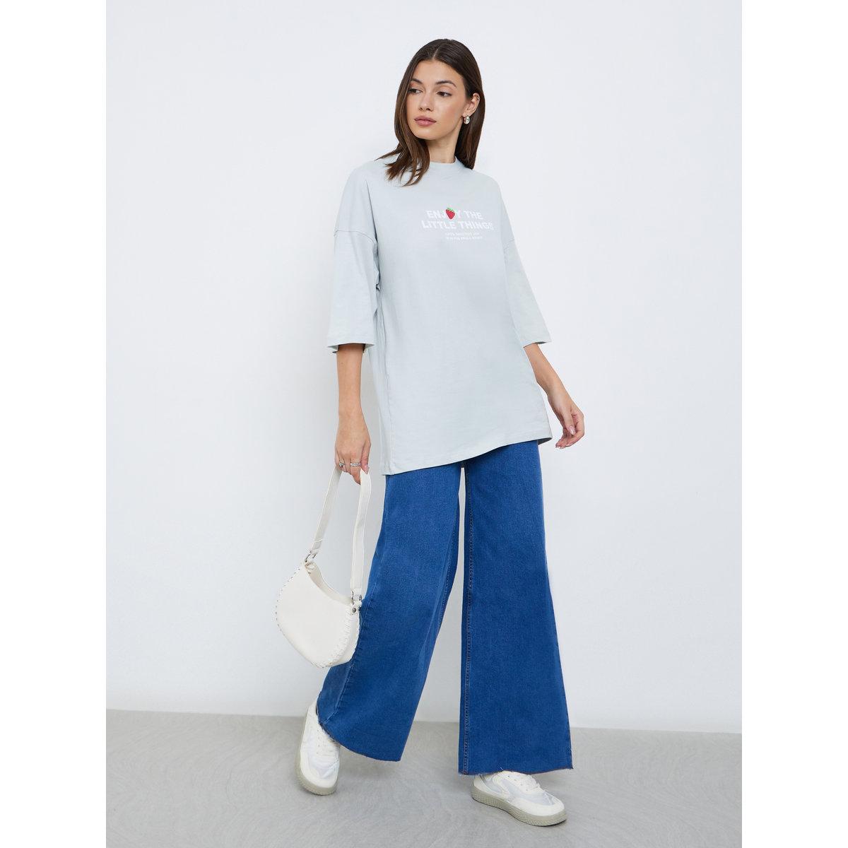 Styli Light Blue Oversized Slogan T-Shirt-women-clothing-tshirts-image-2