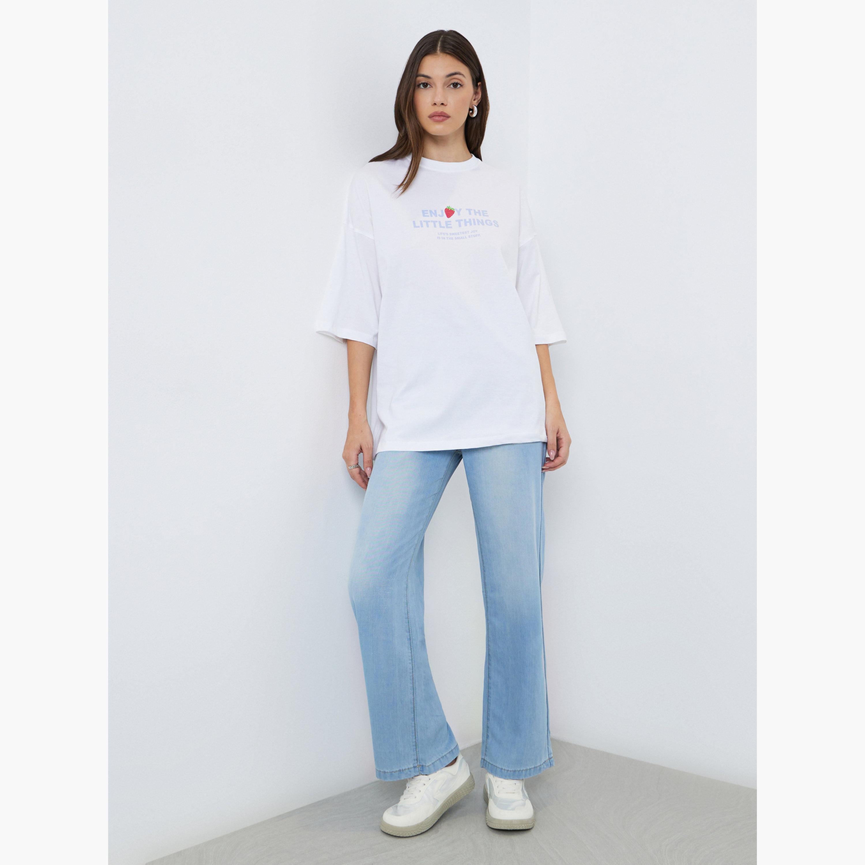 Styli White Oversized Slogan Print T-Shirt-women-clothing-tshirts-image-2