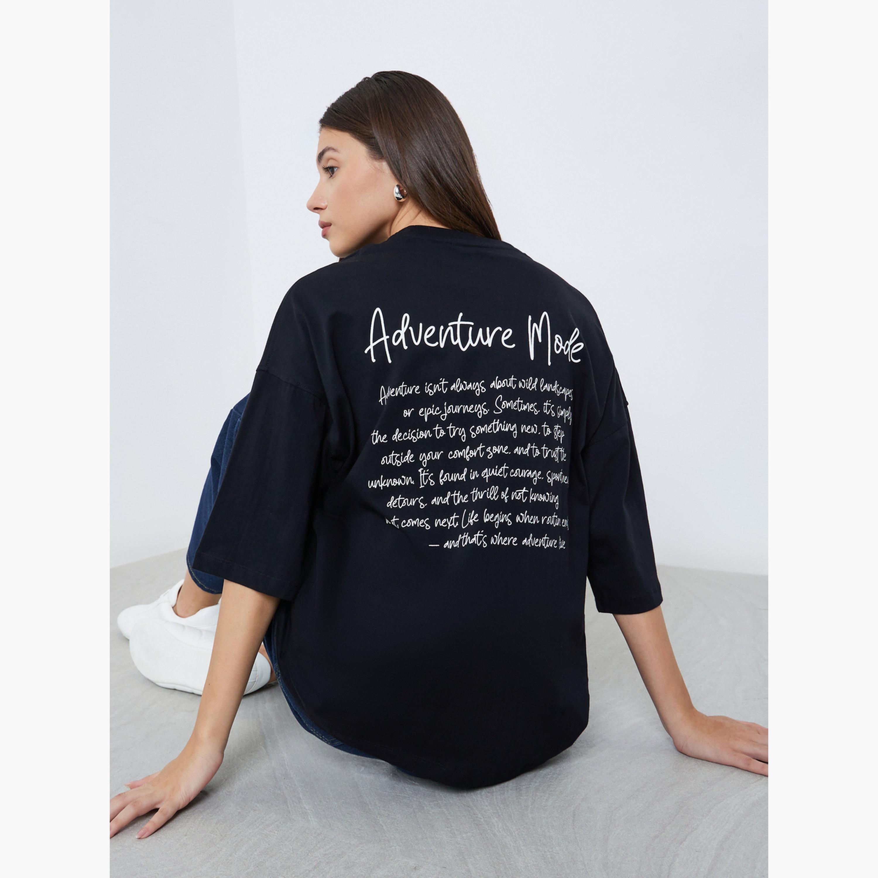 ستايلي - تي شيرت أسود حجم كبير بطبعة جرافيكية-women-clothing-tshirts-image-3