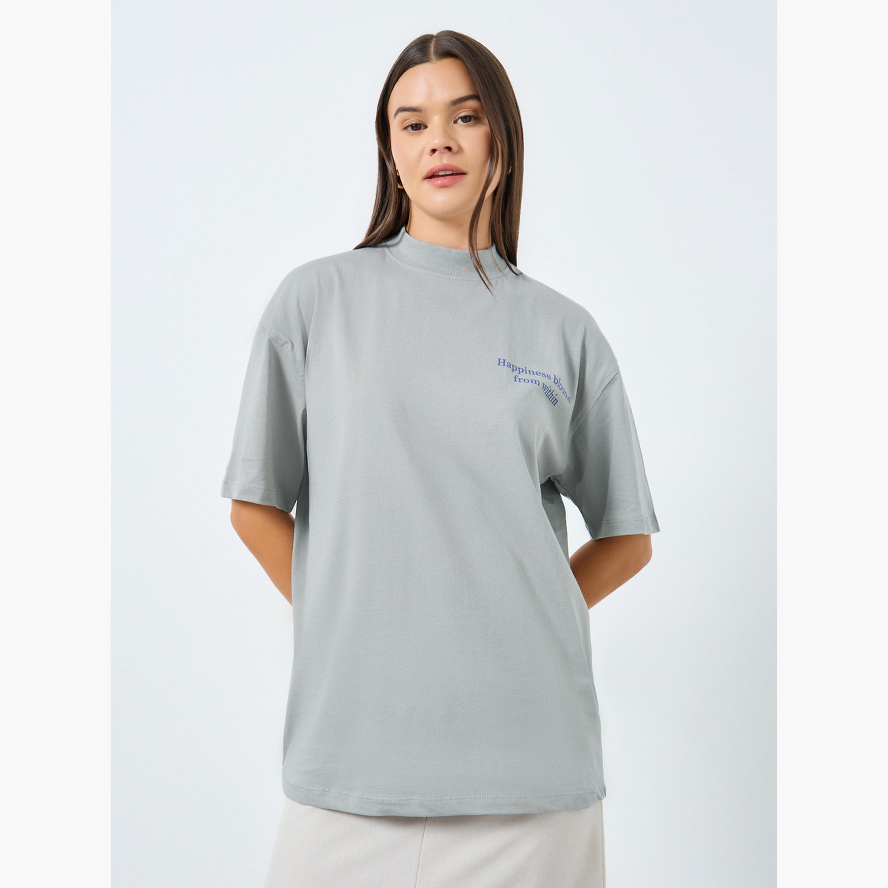 Styli Grey Floral Print Oversized T-Shirt-women-clothing-tshirts-image-1