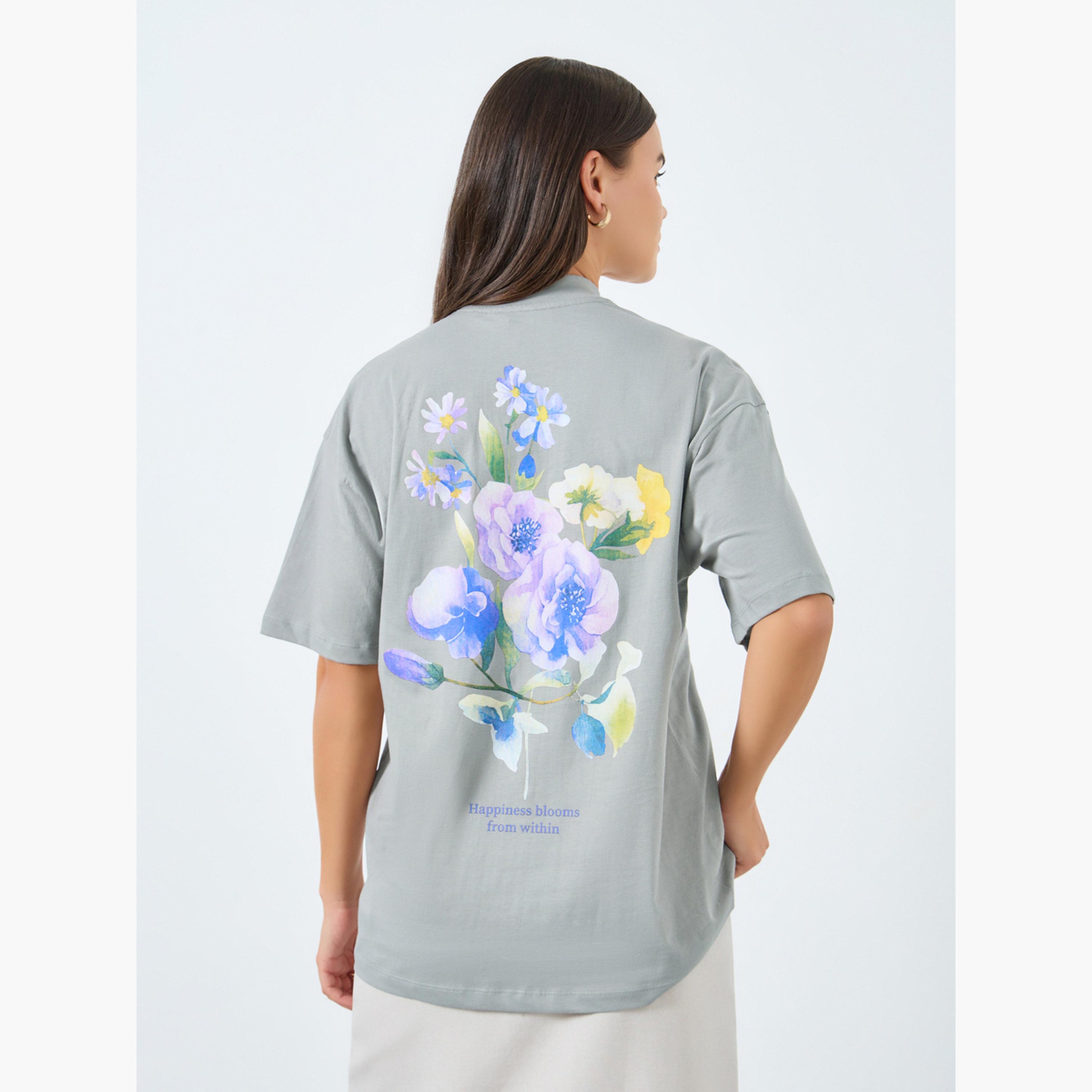 Styli Grey Floral Print Oversized T-Shirt-women-clothing-tshirts-image-3