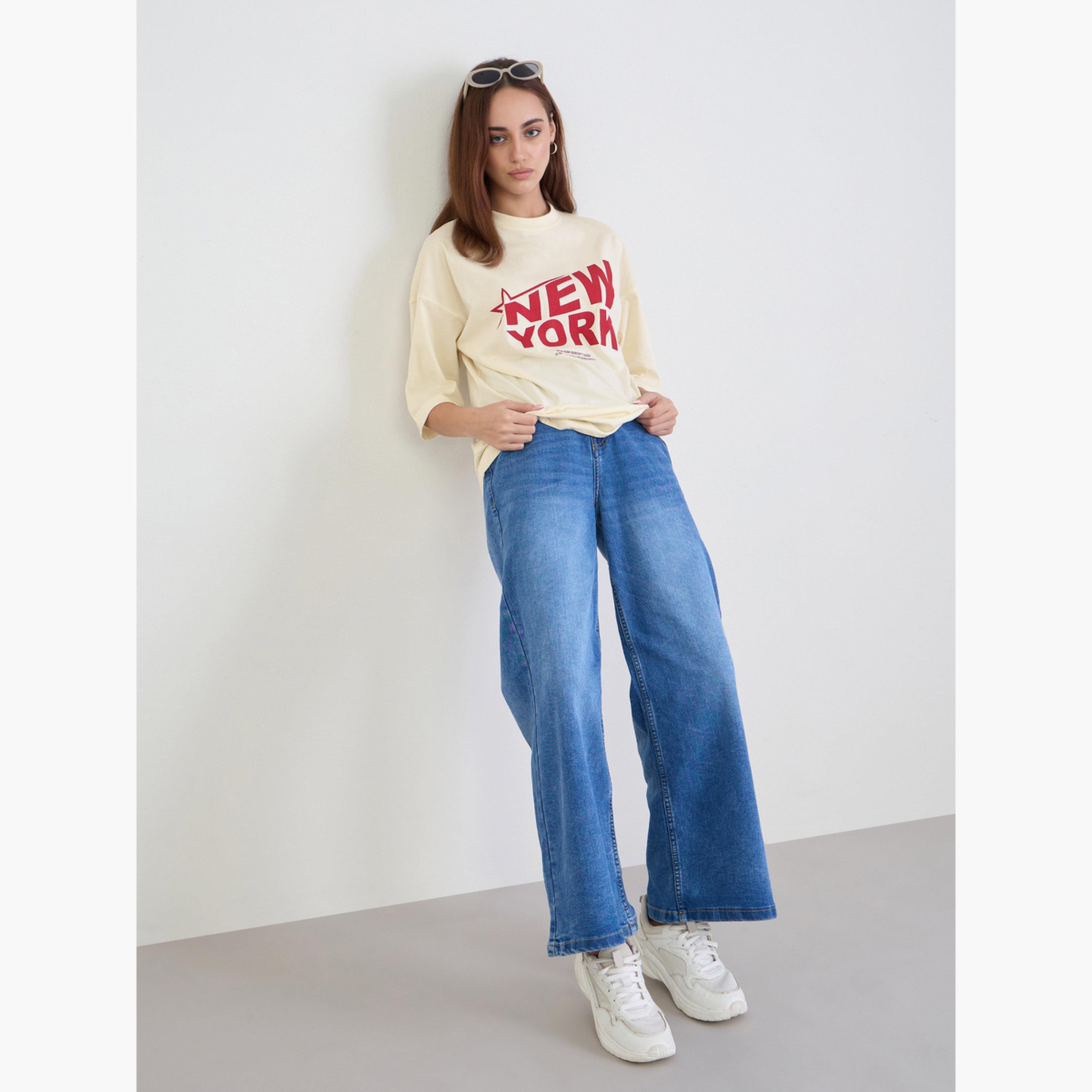 Styli Beige Graphic Oversized T-Shirt-women-clothing-tshirts-image-2