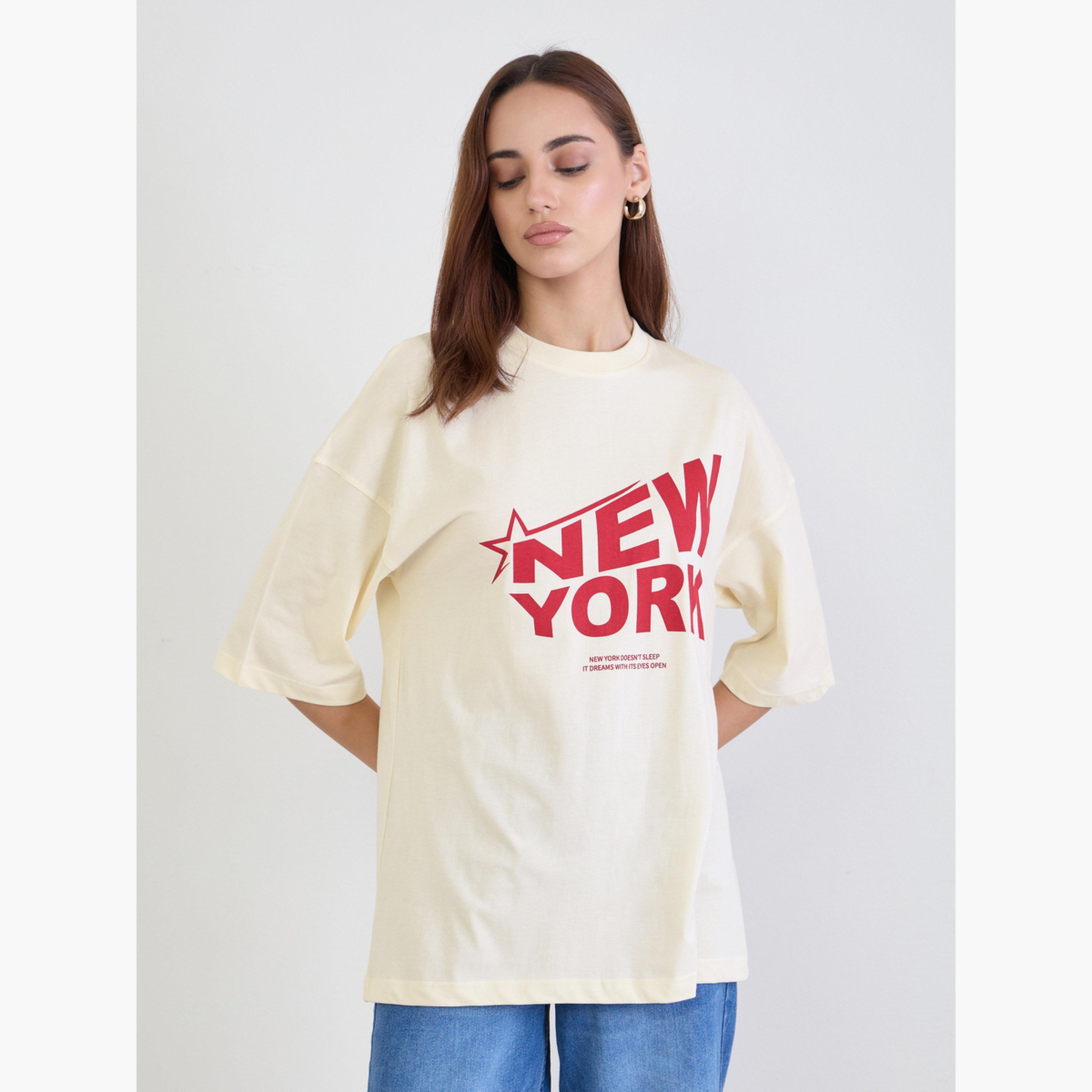 Styli Beige Graphic Oversized T-Shirt-women-clothing-tshirts-image-3