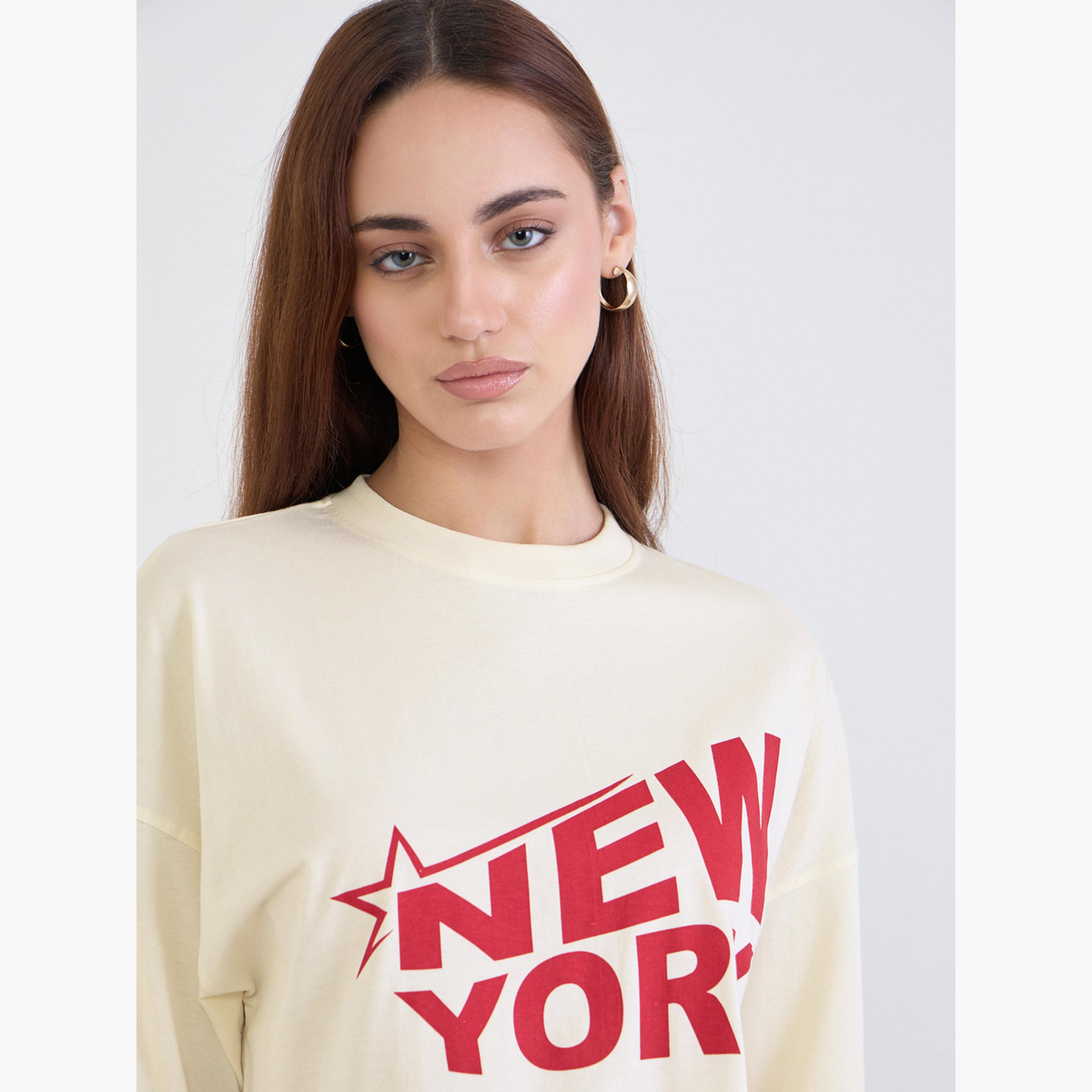 Styli Beige Graphic Oversized T-Shirt-women-clothing-tshirts-image-4
