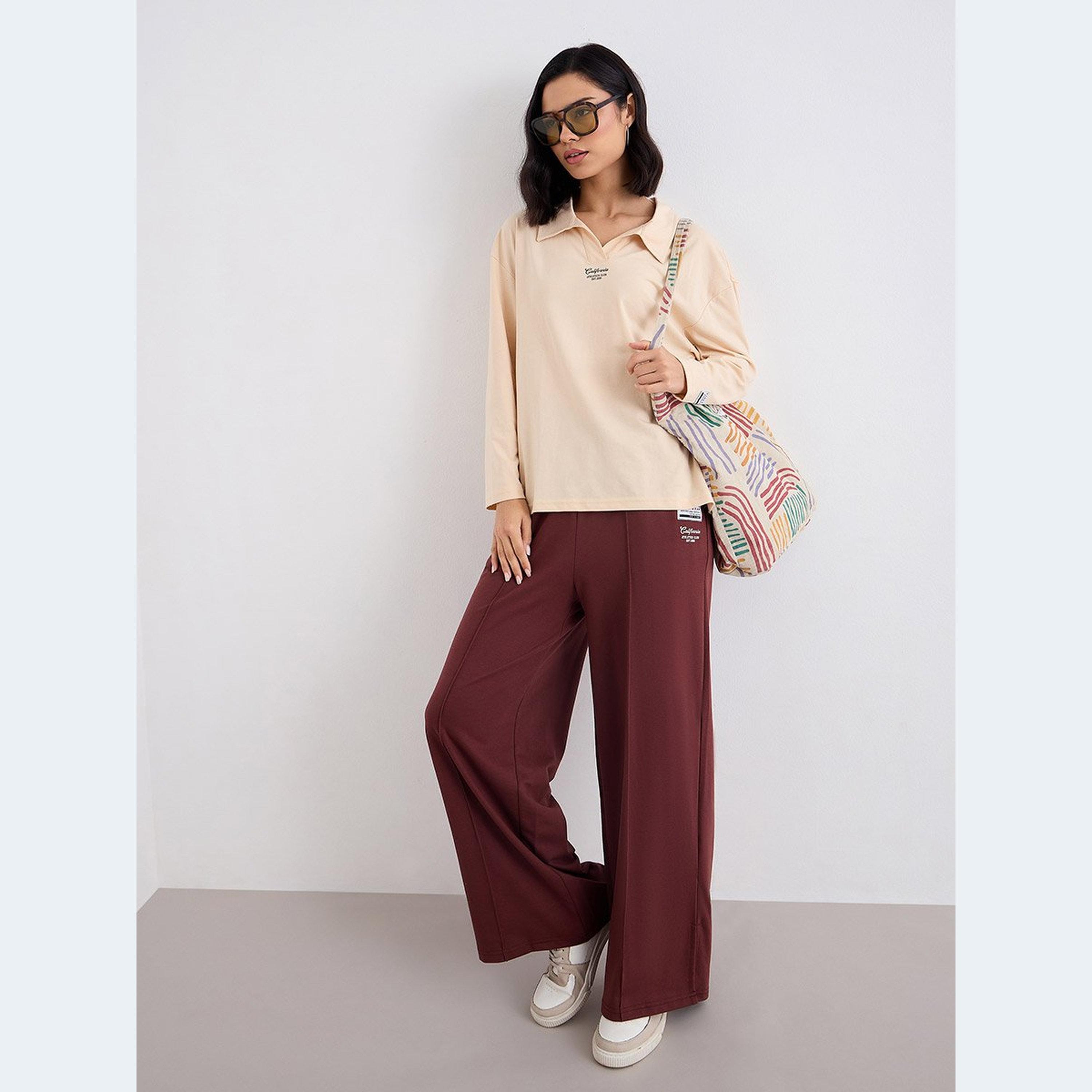Styli Women Collared T-Shirt and Wide Leg Joggers Co-Ords-women-clothing-coordsets-image-1