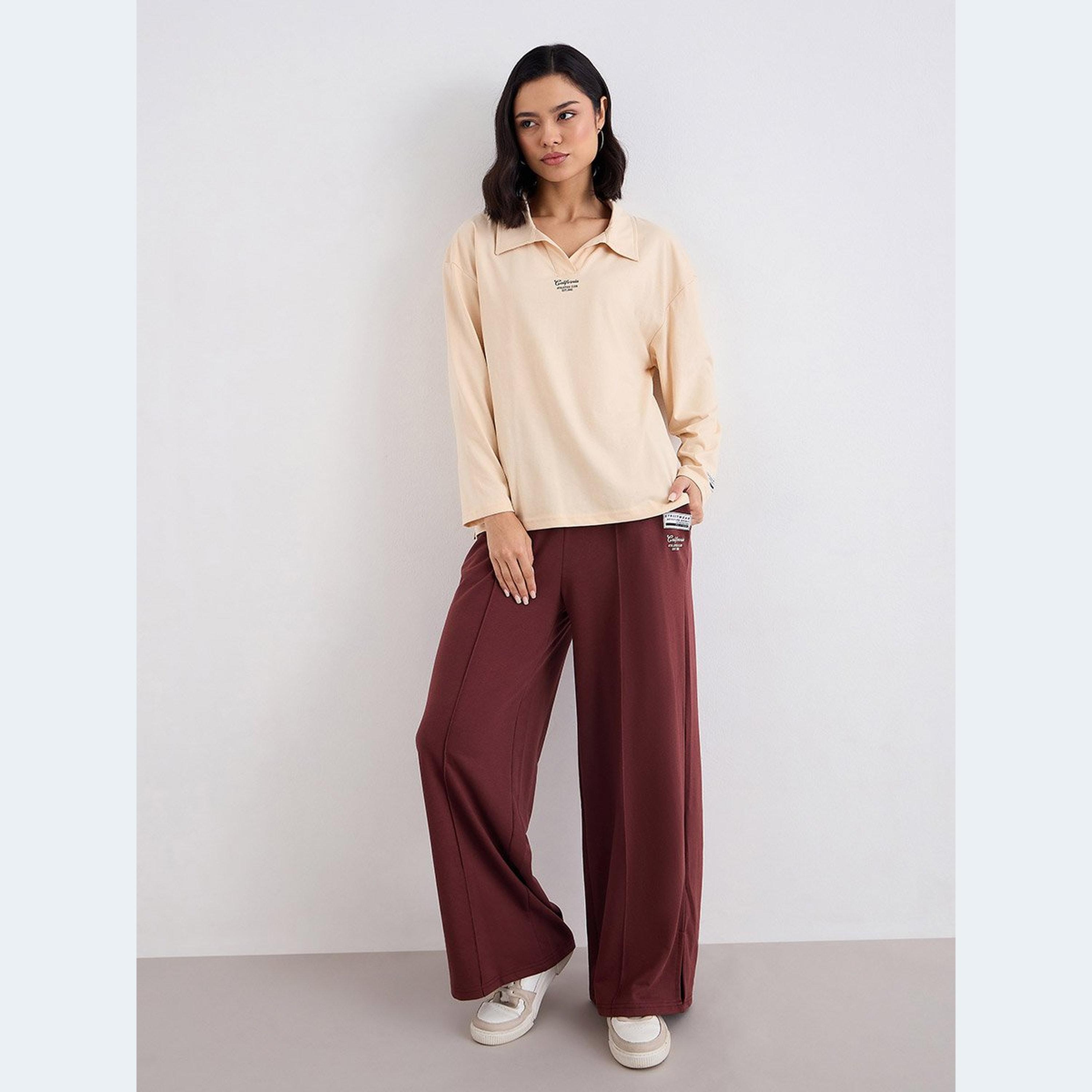 Styli Women Collared T-Shirt and Wide Leg Joggers Co-Ords-women-clothing-coordsets-image-2