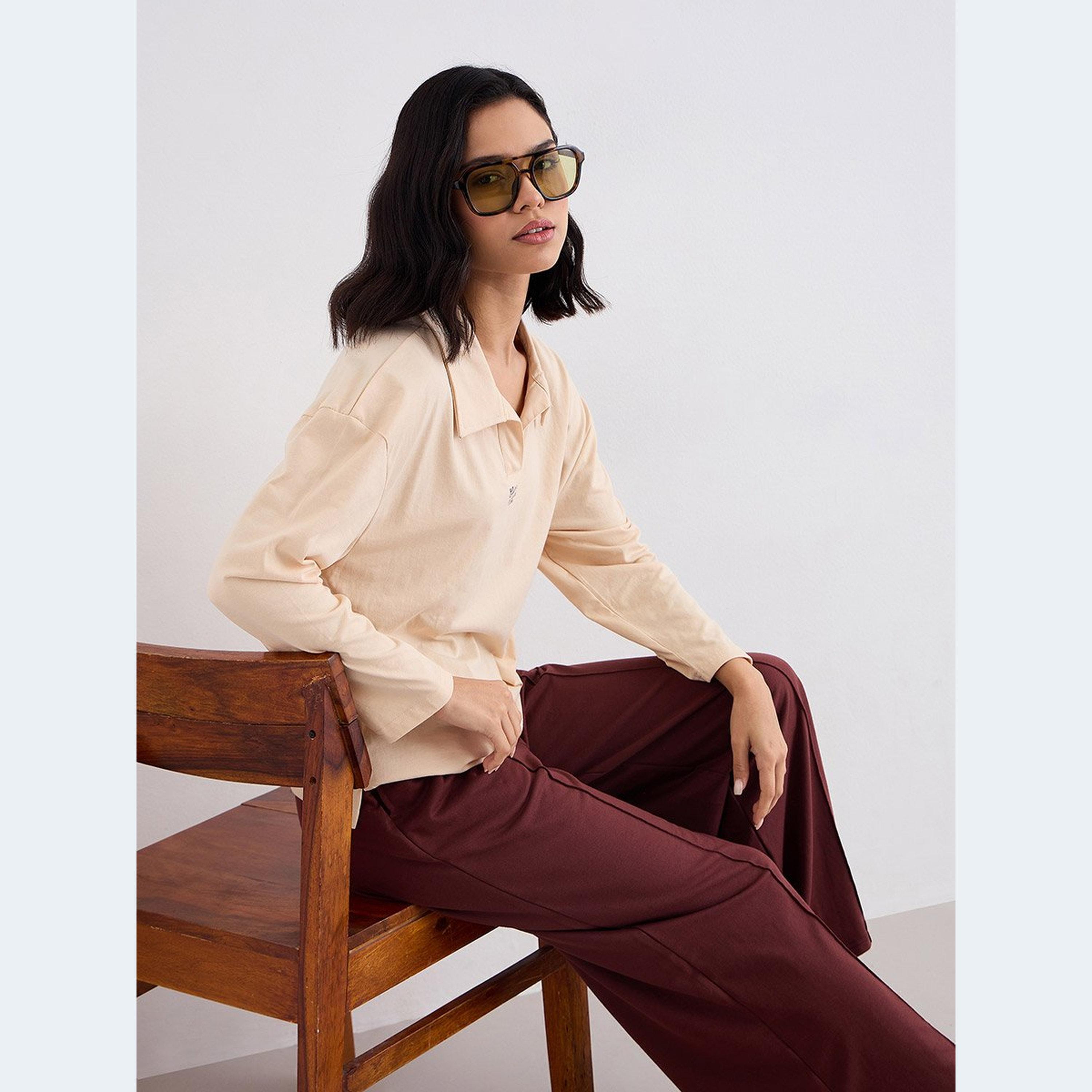 Styli Women Collared T-Shirt and Wide Leg Joggers Co-Ords-women-clothing-coordsets-image-5
