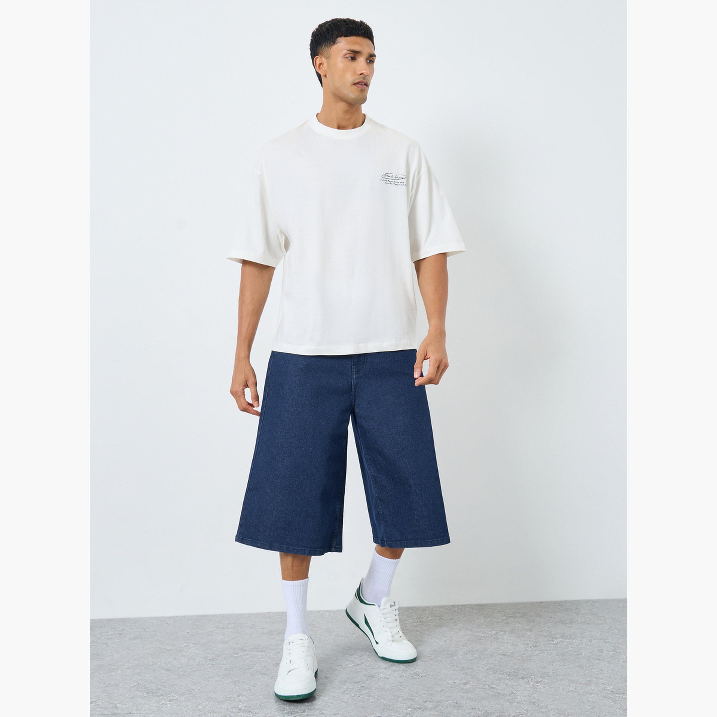Styli Men Wide Leg Dark Wash Denim Shorts-men-clothing-bottoms-shorts-image-2