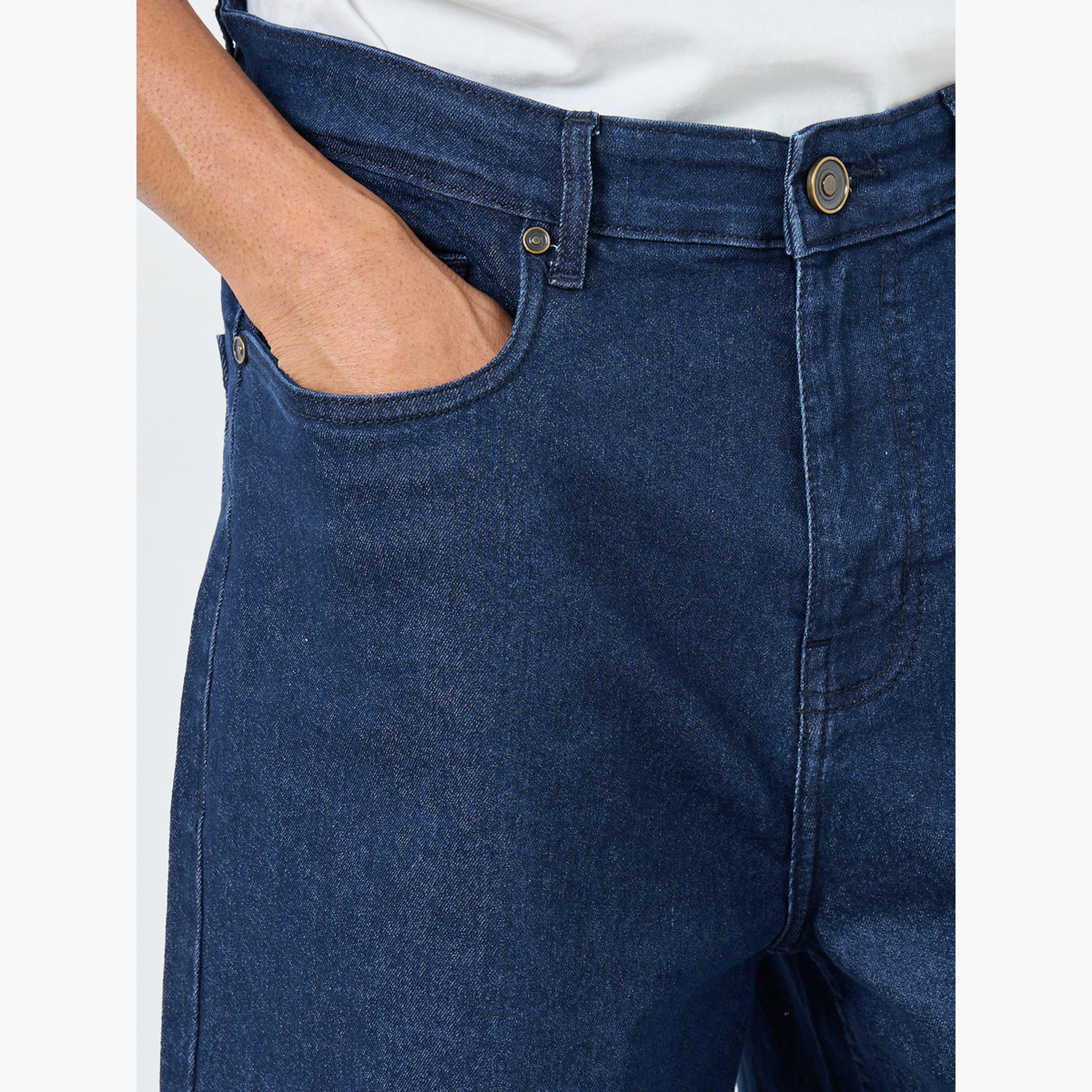 Styli Men Wide Leg Dark Wash Denim Shorts-men-clothing-bottoms-shorts-image-3