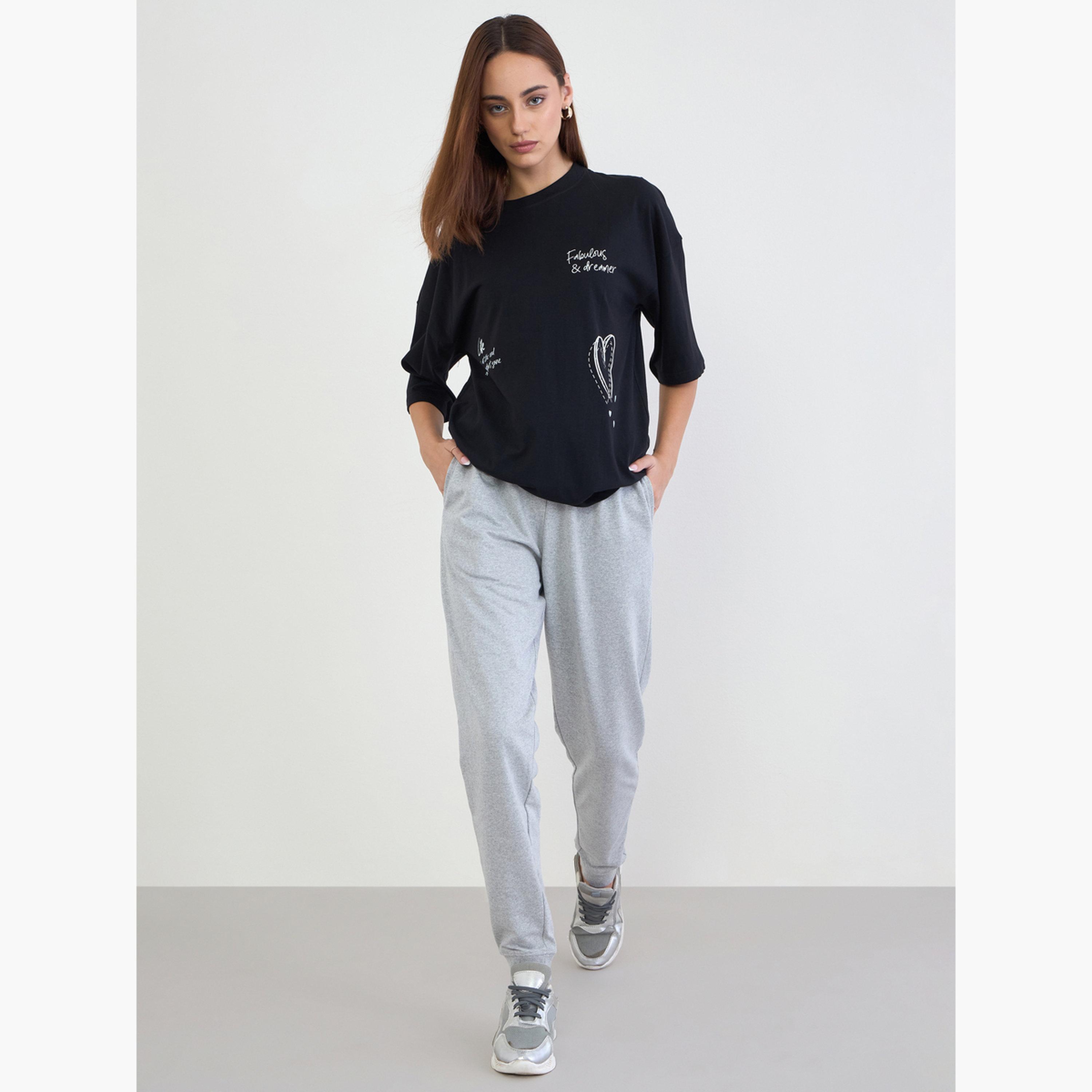 Styli Black Slogan Print Oversized T-Shirt-women-clothing-tshirts-image-2