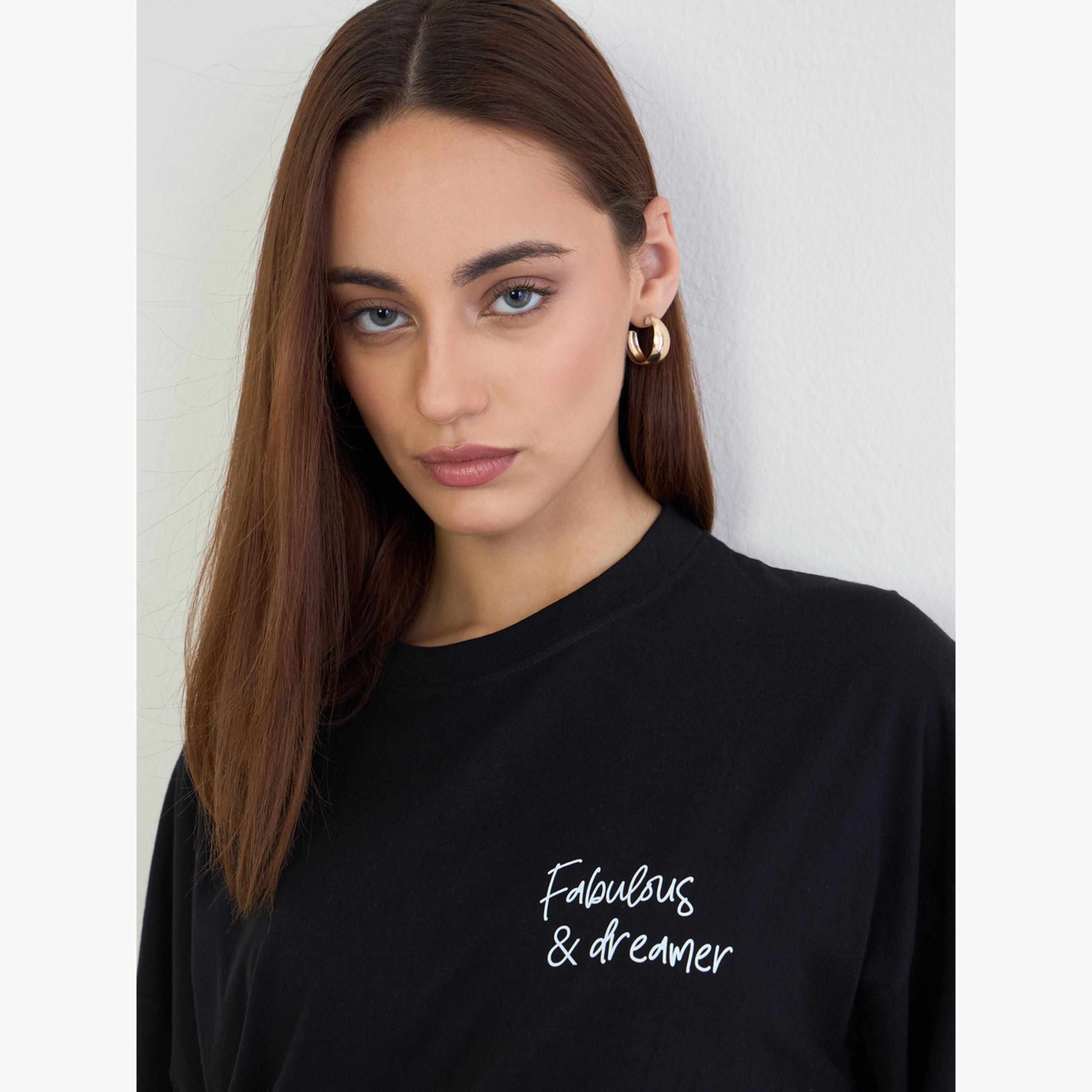 Styli Black Slogan Print Oversized T-Shirt-women-clothing-tshirts-image-4