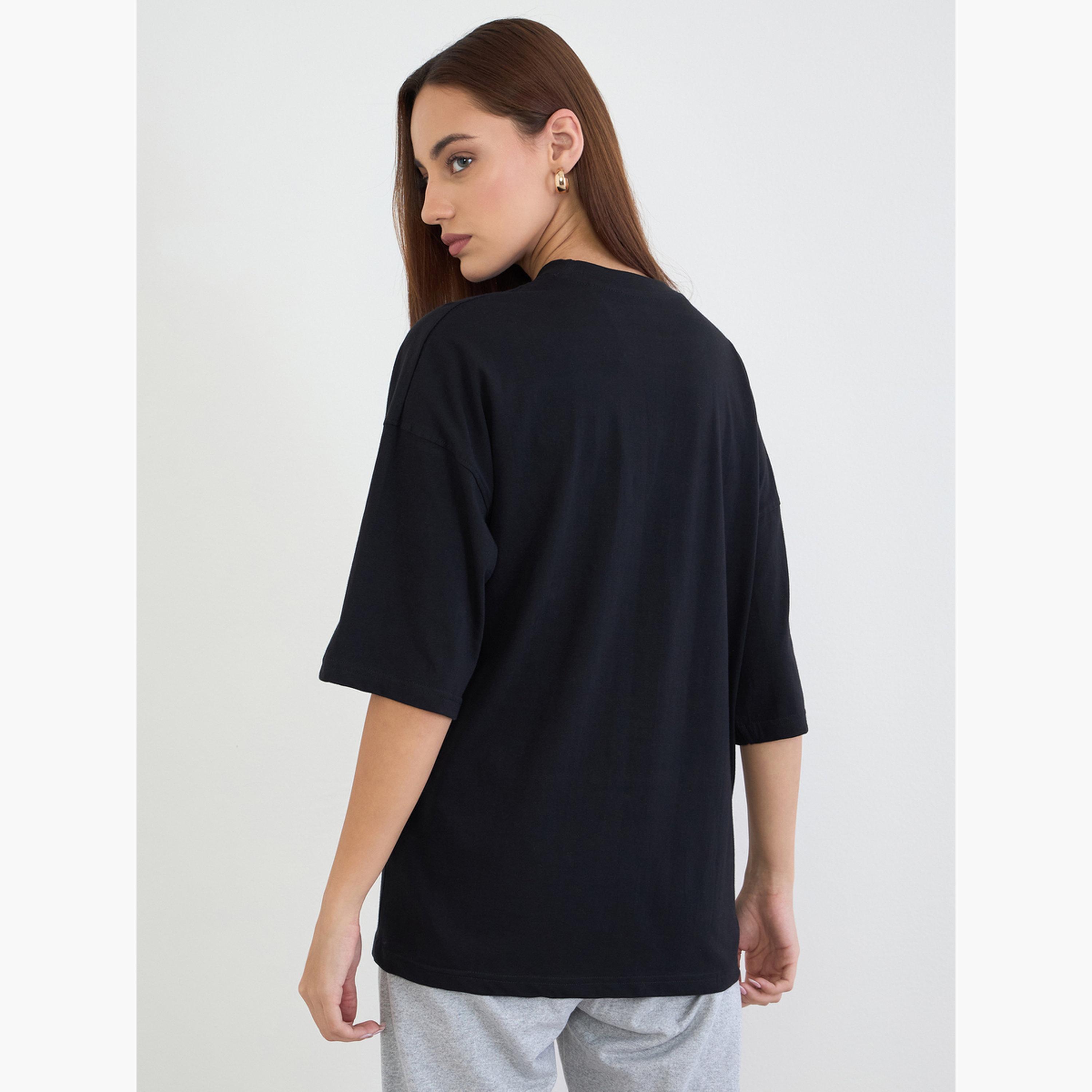 Styli Black Slogan Print Oversized T-Shirt-women-clothing-tshirts-image-5