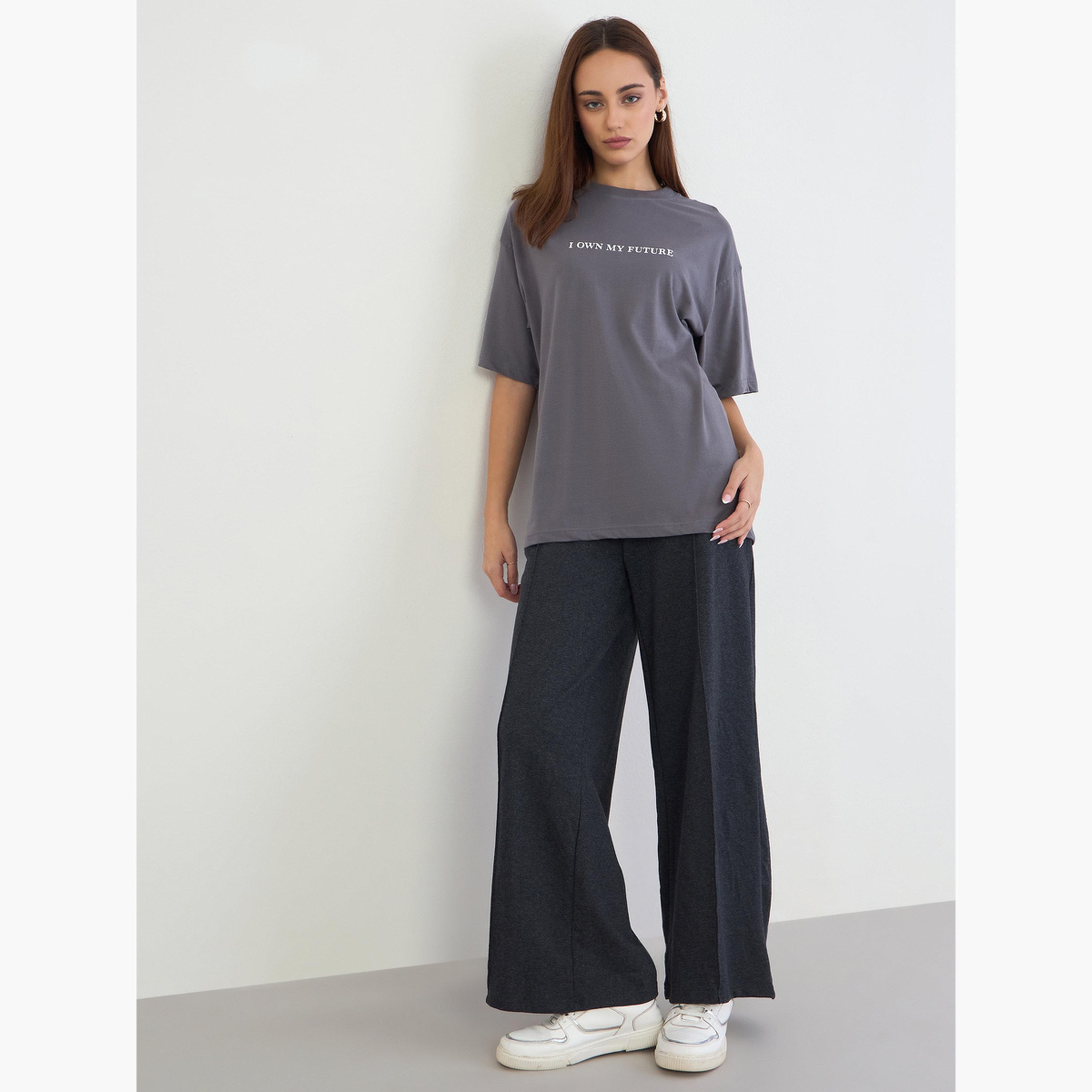 Styli Charcoal Slogan Print Oversized T-Shirt-women-clothing-tshirts-image-2