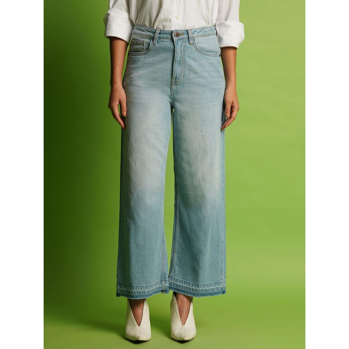 بنطال جينز قطني بخصر متوسط وقصة أرجل واسعة-women-clothing-bottoms-jeans-image-1
