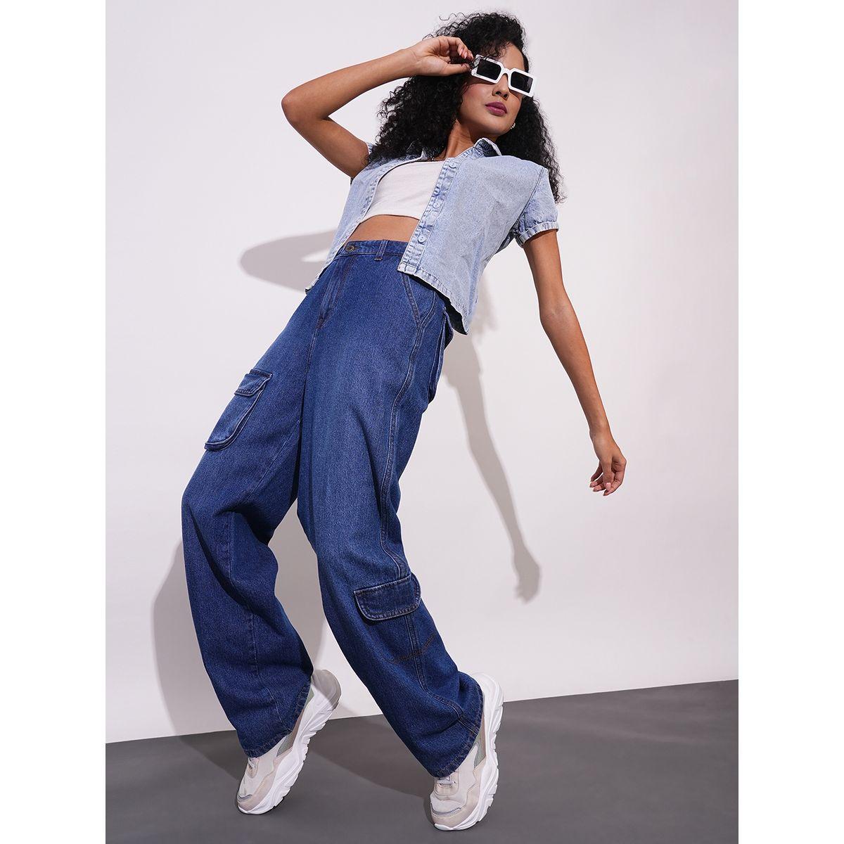 Globus X Styli Straight Fit Mid-Rise Faded Cotton Cargo Pockets Jeans-women-clothing-bottoms-jeans-image-1