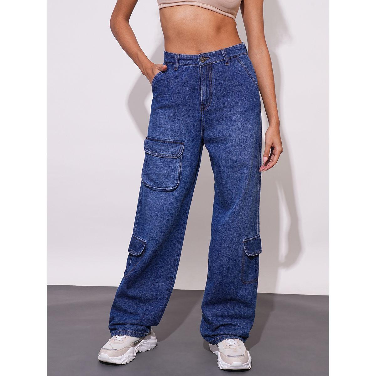 Globus X Styli Straight Fit Mid-Rise Faded Cotton Cargo Pockets Jeans-women-clothing-bottoms-jeans-image-2