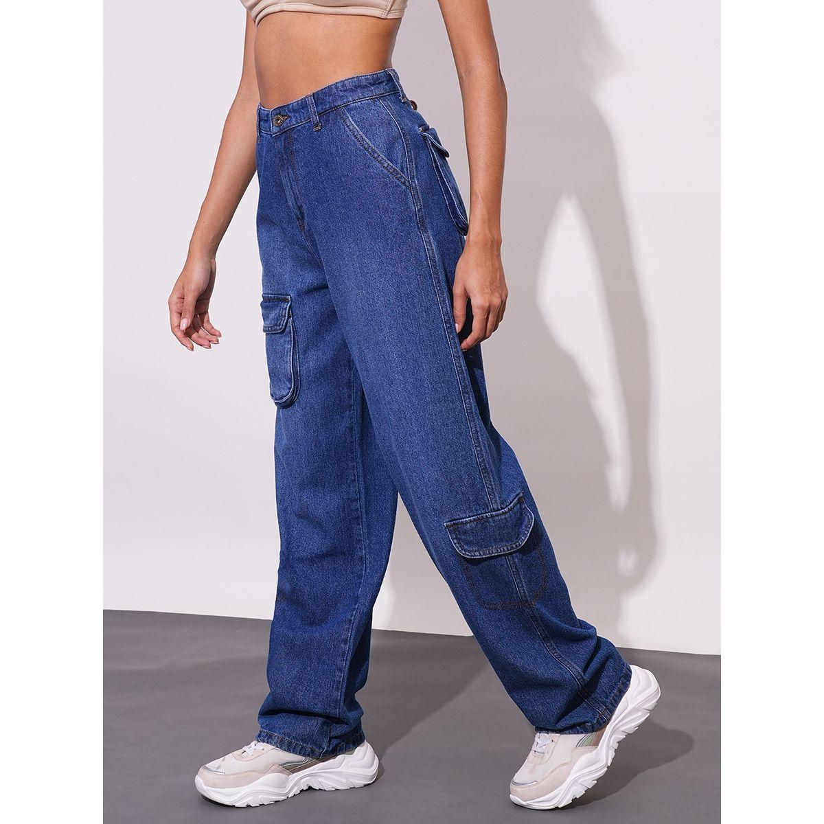 Globus X Styli Straight Fit Mid-Rise Faded Cotton Cargo Pockets Jeans-women-clothing-bottoms-jeans-image-3