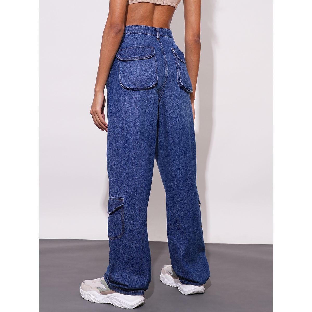 Globus X Styli Straight Fit Mid-Rise Faded Cotton Cargo Pockets Jeans-women-clothing-bottoms-jeans-image-4
