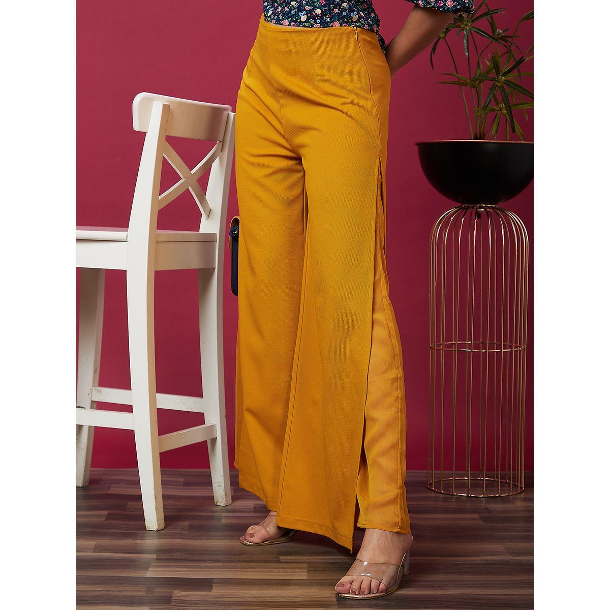 Globus X Styli Solid High-Rise Side Slit Loose Fit Trousers-women-clothing-bottoms-trousers-image-1