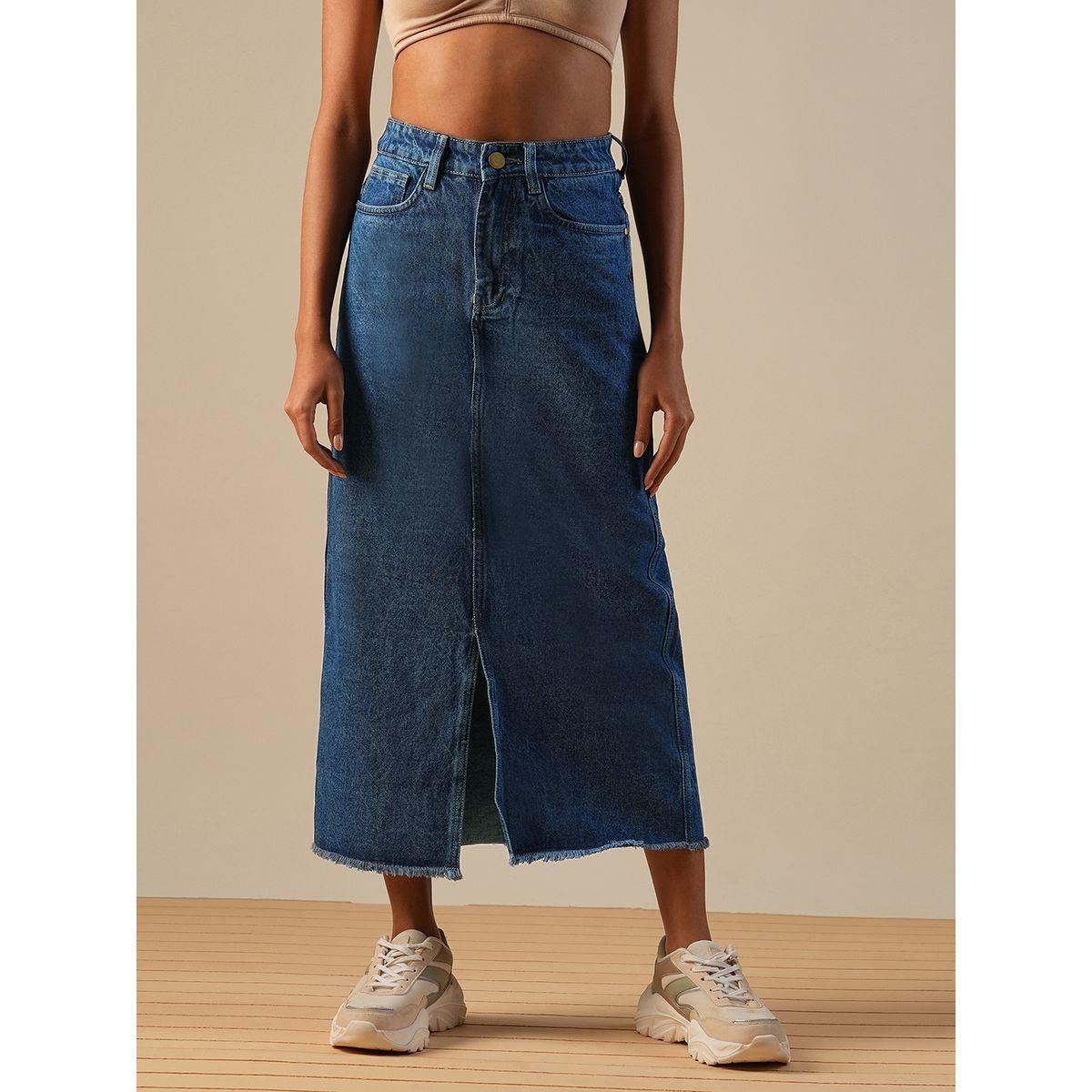 تنورة طويلة دنيم بخصر متوسط وشق-women-clothing-bottoms-skirts-image-1