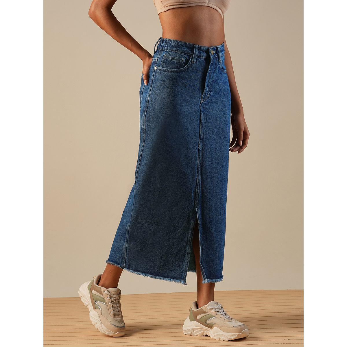 تنورة طويلة دنيم بخصر متوسط وشق-women-clothing-bottoms-skirts-image-2